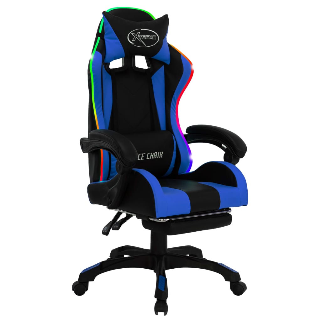 Silla gaming | silla de oficina | silla gamer ergonomica con luces led rgb cuero sintético azul y negro cfw612305