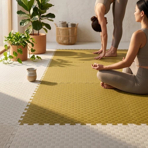 Arquiservi – Tatami Puzzle EVA 100x100x20 mm Branco-Oliva | Reversível e antiderrapante | Absorção de impactos para crianças