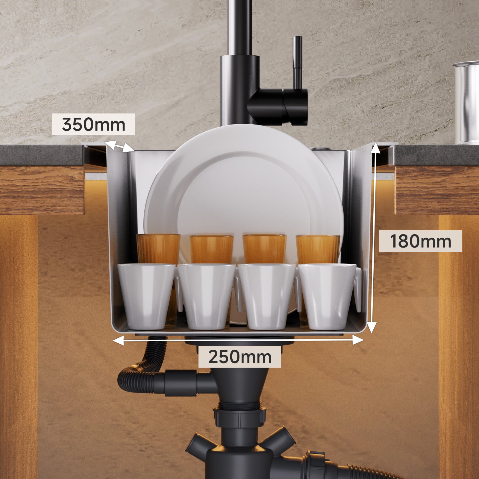 Cecipa max Évier de Cuisine 1 Bac 30*45*19CM, Évier Inox Évier 1 Bac Noir - Evier à encastrer/ Evier à poser - 7