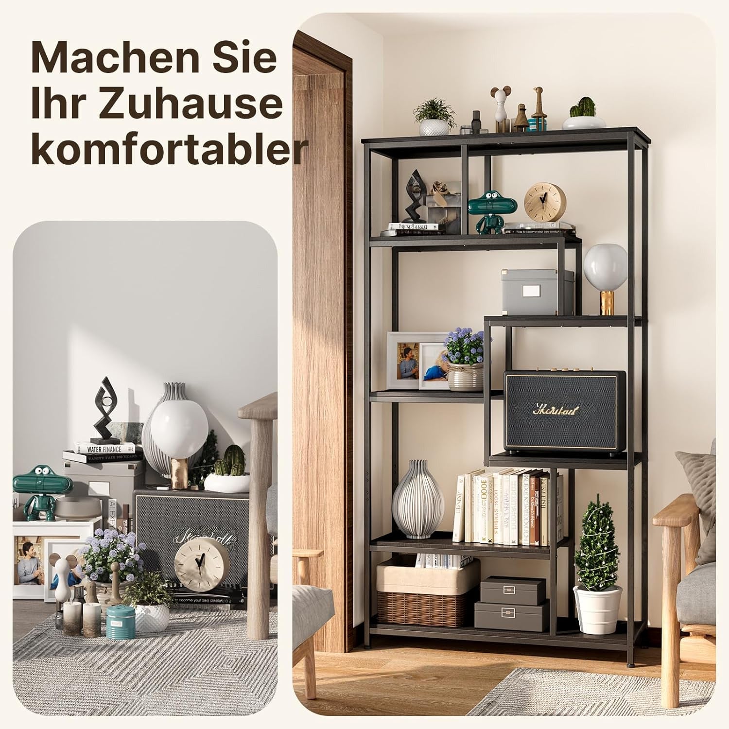 Bibliothèque Étagère de Rangement 7 Niveaux Cadre en Métal Pied Réglable 100 x 30 x 180 cm Noir Bealife - 4