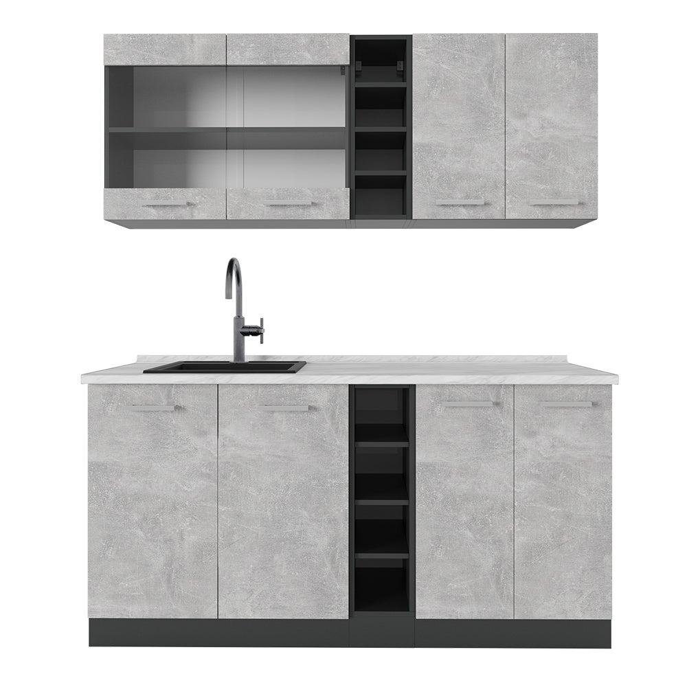 Vicco Pojedyncza kuchnia R-Line, Beton/antracyt, 160 cm , BP Marmur