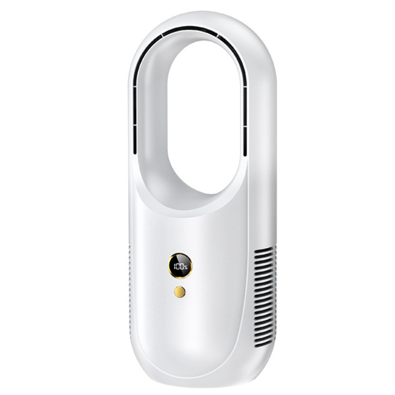 Przenośny, bezłopatkowy wentylator biurkowy z portem USB, 6 prędkościami, cichą pracą i panelem LED do sypialni, domu i biura (biały)