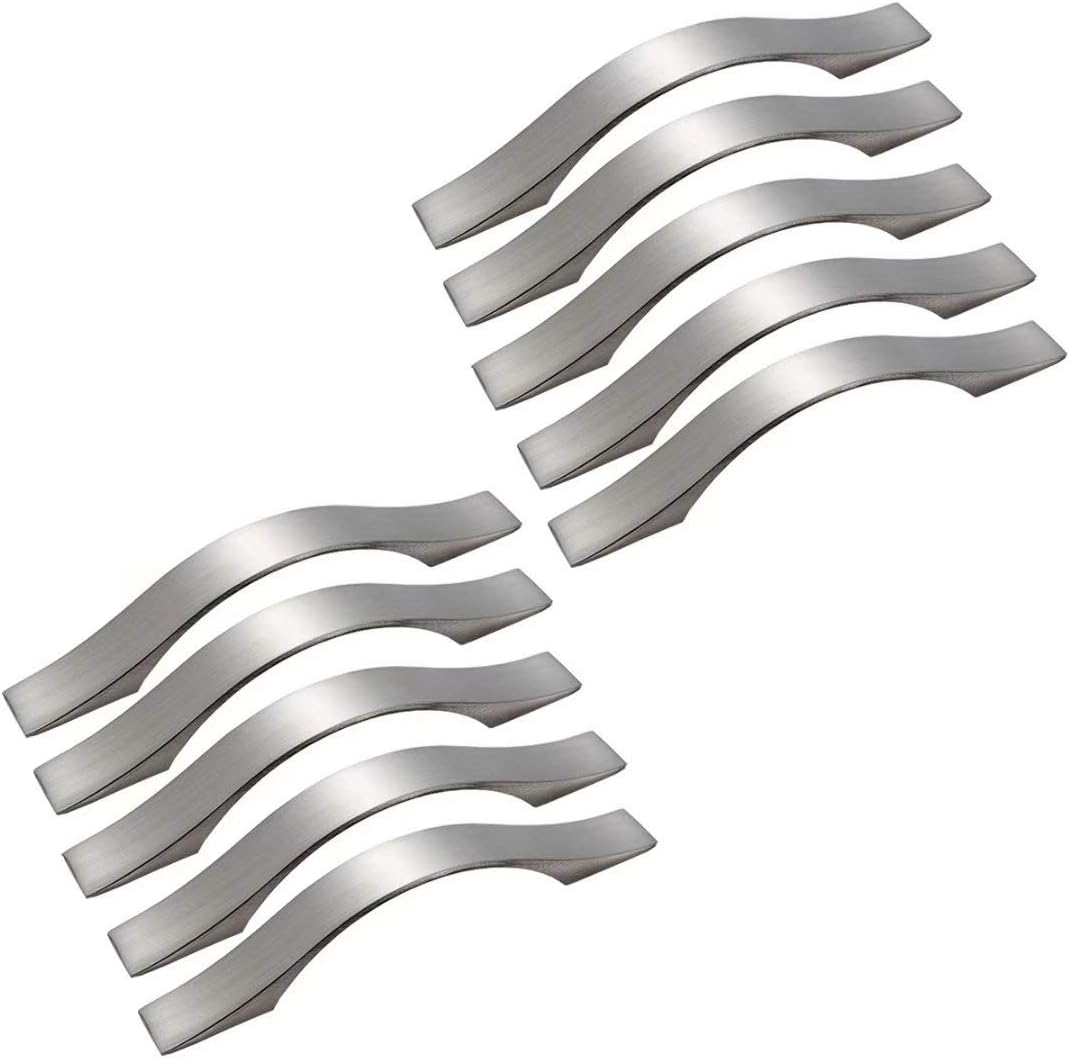 Zestaw 10 uchwytów do szafek kuchennych, niklowane szczotkowane aluminiowe uchwyty do szuflad, uchwyty do drzwi szafek (rozstaw otworów: 96 mm)