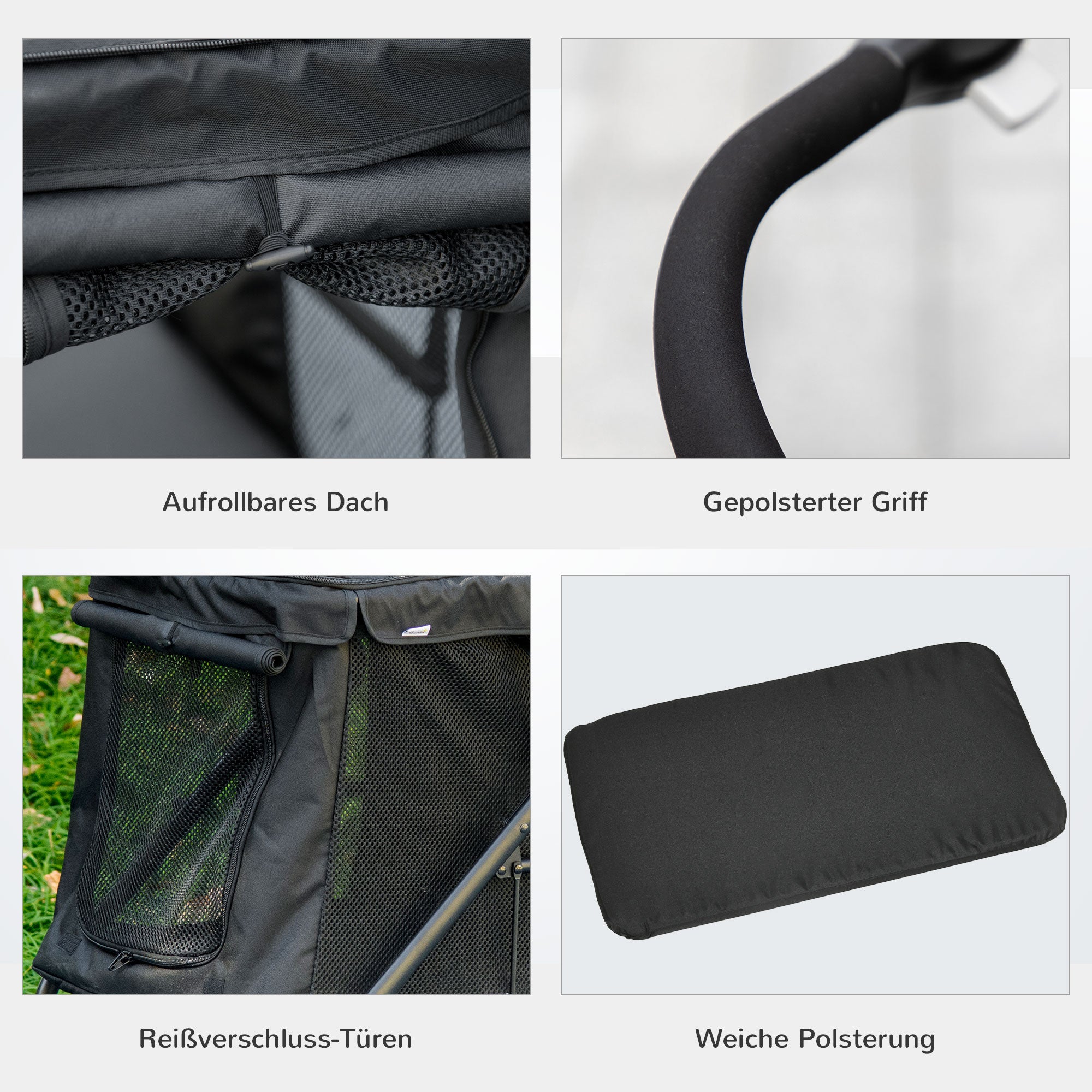PawHut cochecito plegable para perros hasta 20 kg, tejido Oxford negro, con bolsillos laterales, ventanas de malla y frenos - 5