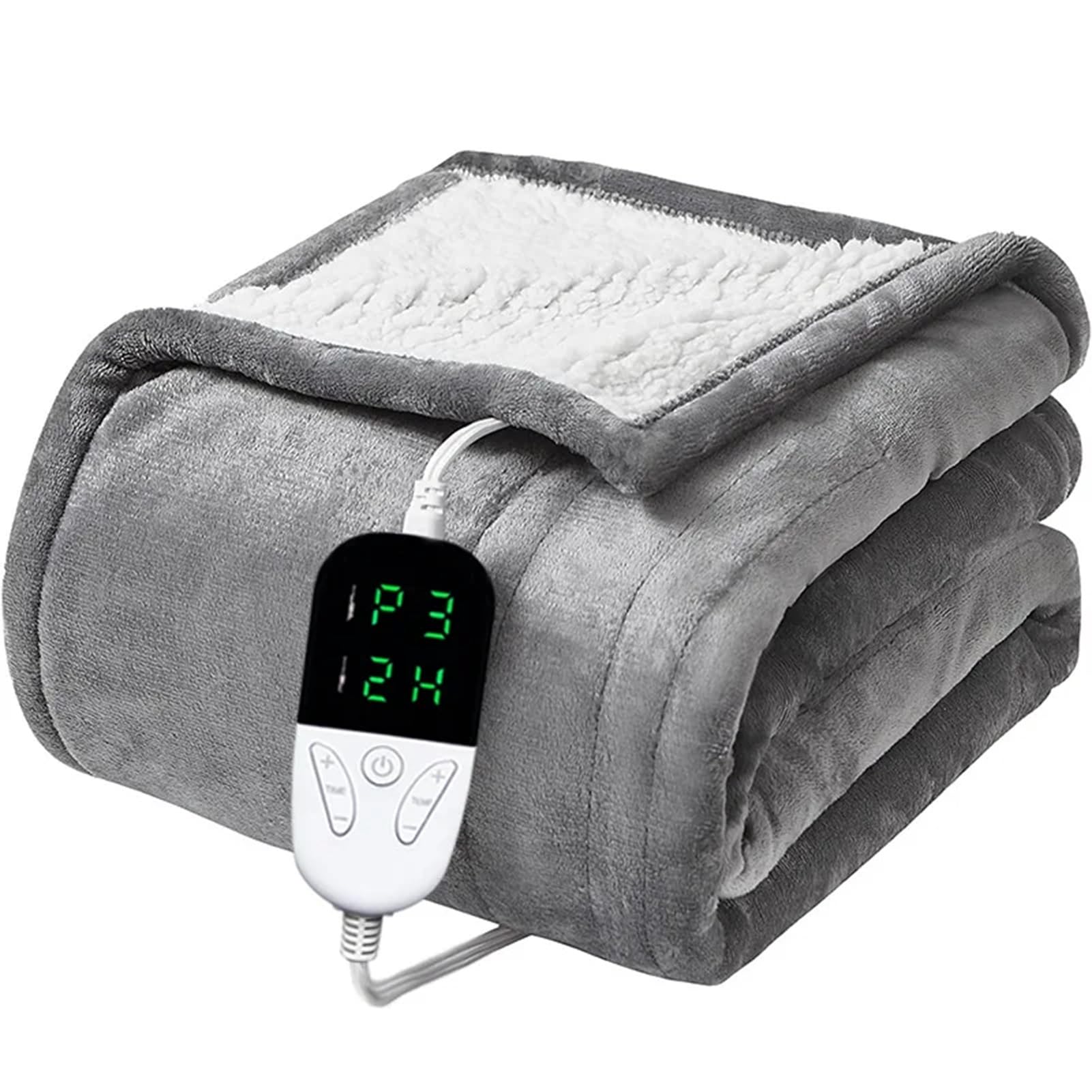 Cosi Home Coperta Riscaldante Elettrica 180x130 cm, in pile sherpa, lavabile in lavatrice con telecomando digitale, timer e 10 impostazioni di calore - Blu