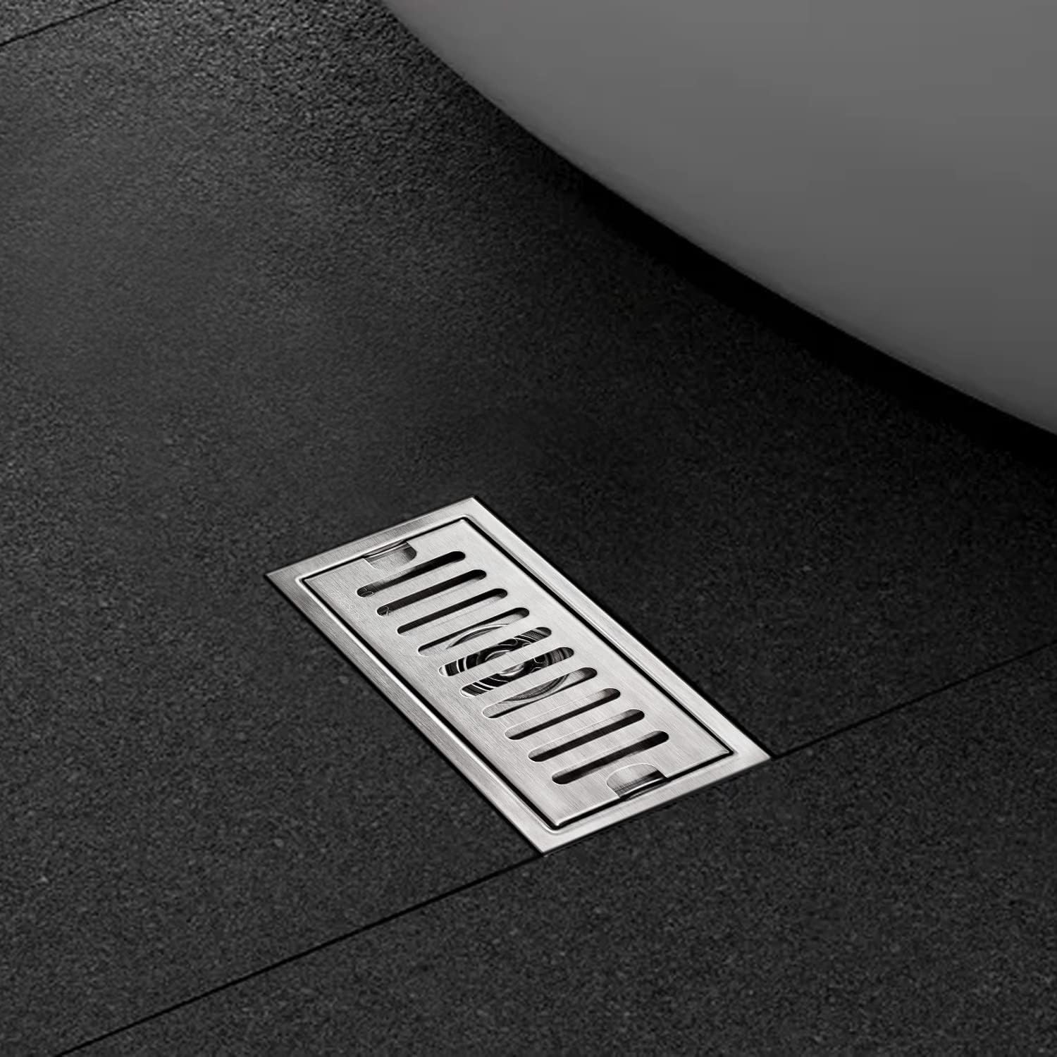 Ralo de piso retangular, grelha de chuveiro 40x10cm, anti-cabelo, tampão de chuveiro removível anti-odor, escovado (médio) - 6