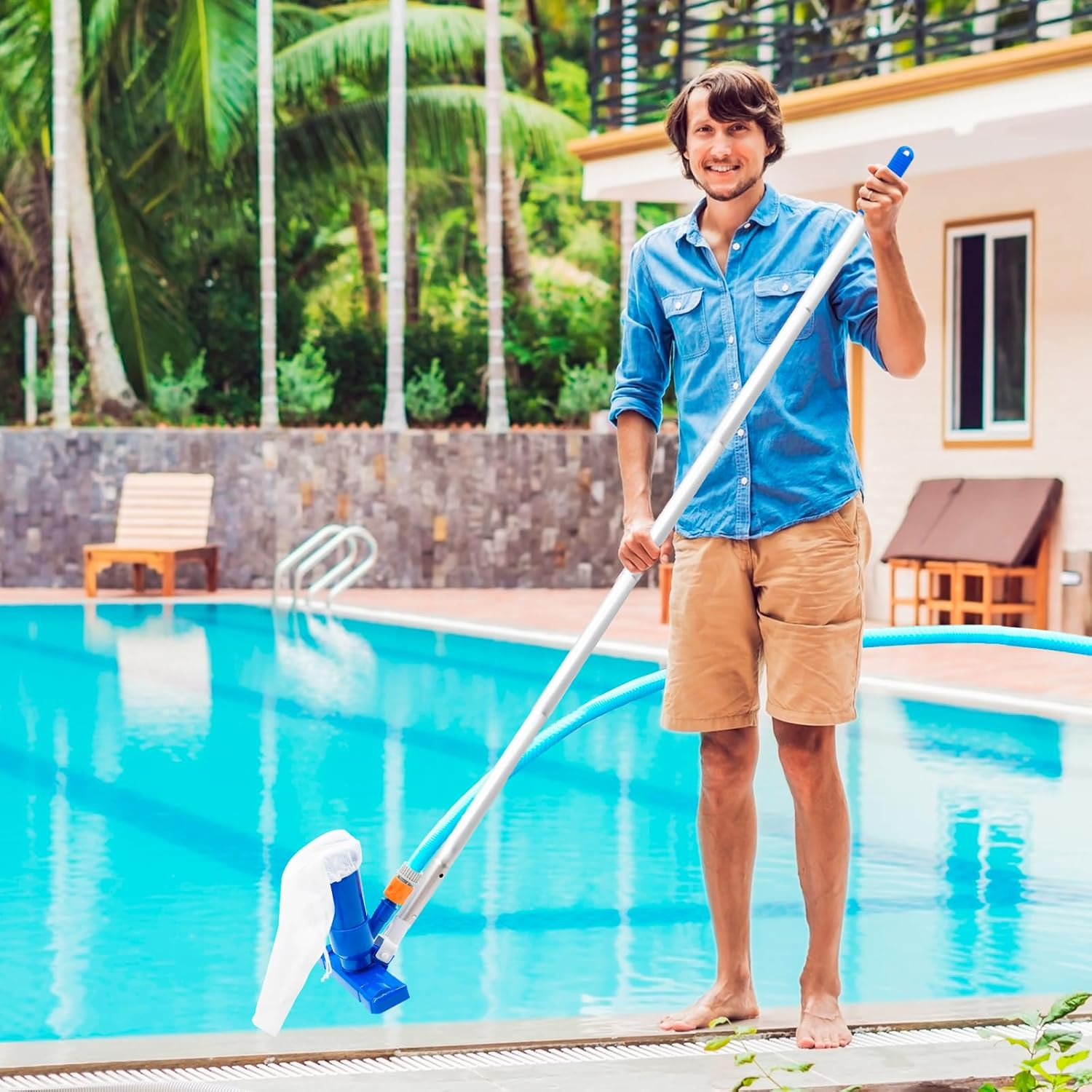 Aspirateur à jet pour piscine et spa avec brosse et manche de 140 cm, aspirateur portatif pour piscine hors sol/gonflable, étang, spa, lac et fontaine - 8