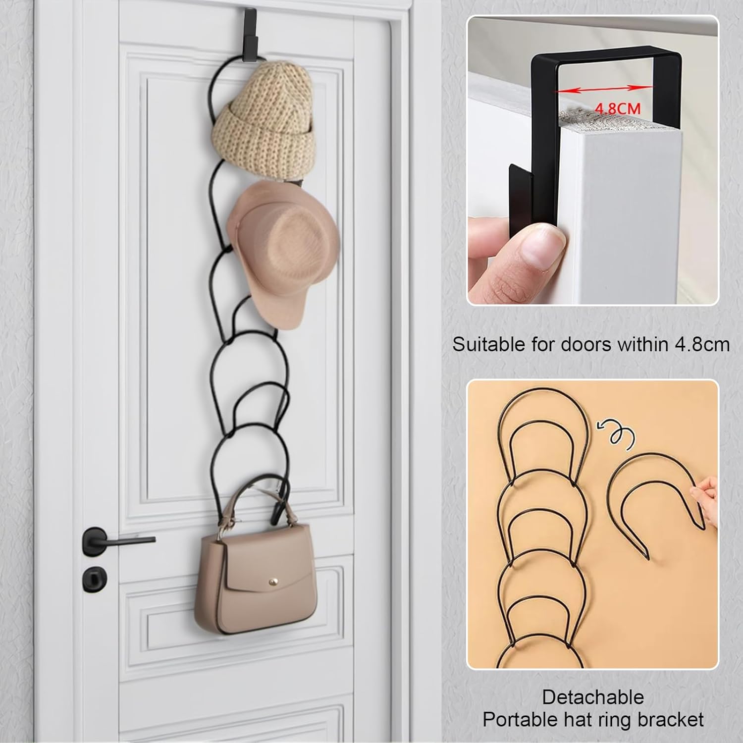 Porte-casquettes Mural Luxvara - Lot De 2 Avec 12 Crochets Rotatifs - Range Chapeaux, écharpes, Sacs - Design Blanc