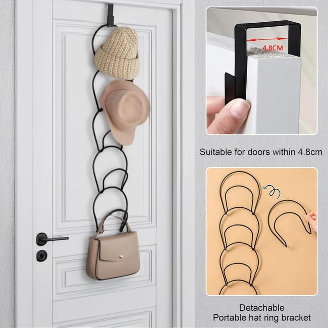 Porte-casquettes Mural Luxvara - Lot De 2 Avec 12 Crochets Rotatifs - Range Chapeaux, écharpes, Sacs - Design Blanc
