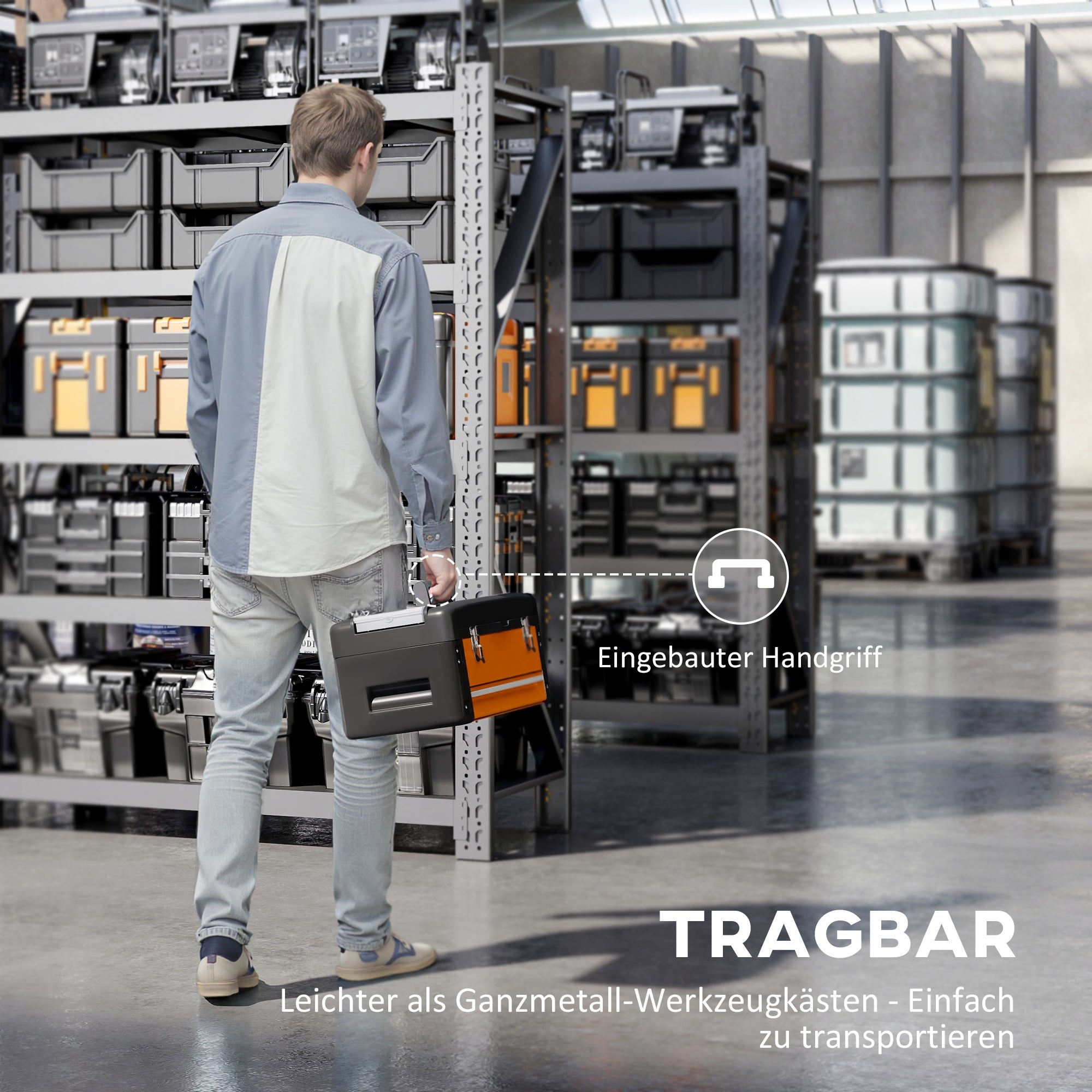 Cassetta degli attrezzi vuota, 49,7 x 25,3 x 23 cm, cassetta degli attrezzi con cassetto, mini scatola, acciaio, arancione - 8