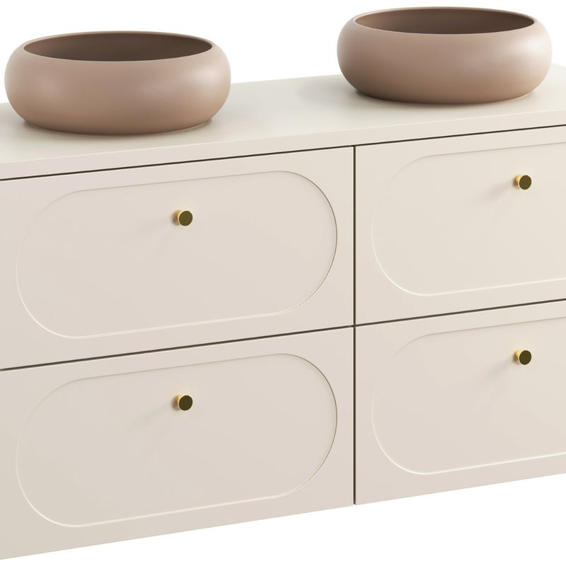 Szafka łazienkowa Donna Sand 120 cm z blatem i 2 umywalkami beżowa