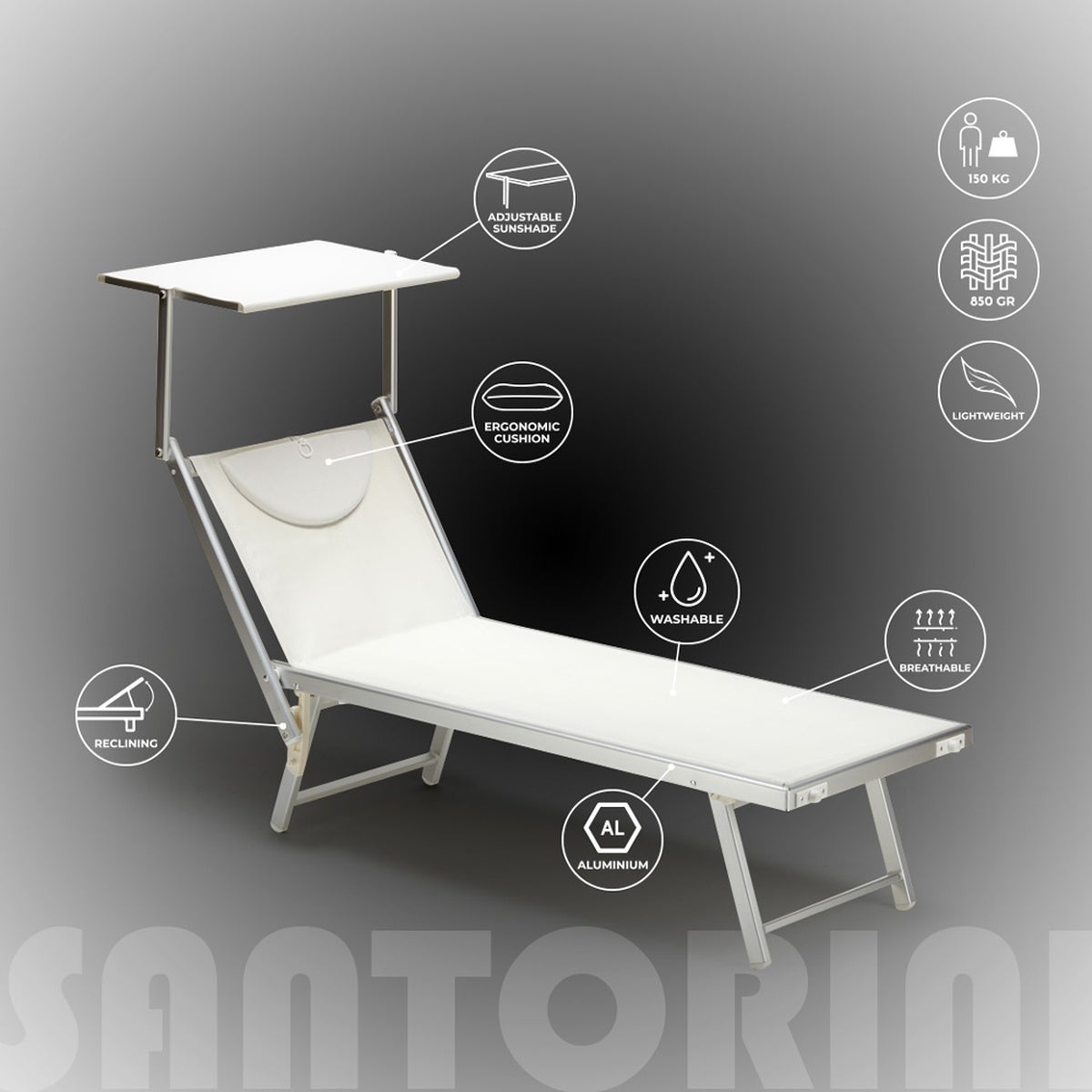 2 transats de plage bain de soleil professionnels en aluminium Santorini - 4