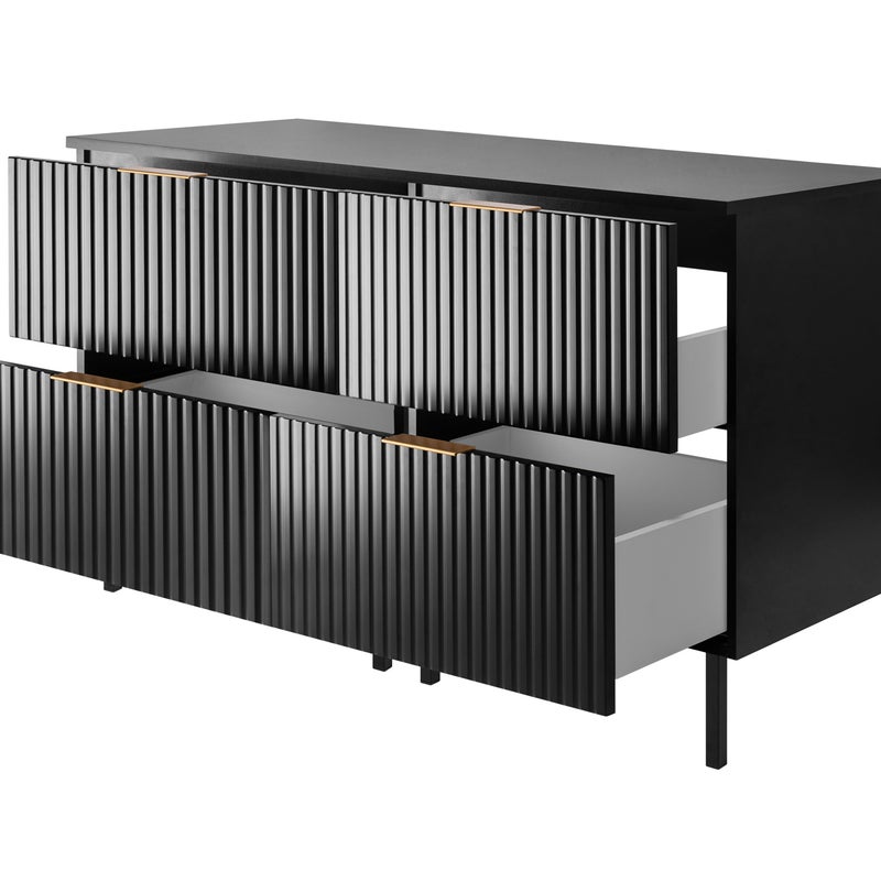 Szafka pod umywalkę z blatem FLOW 120 cm czarna 2 kolory uchwytów nóżki w zestawie ryflowane fronty