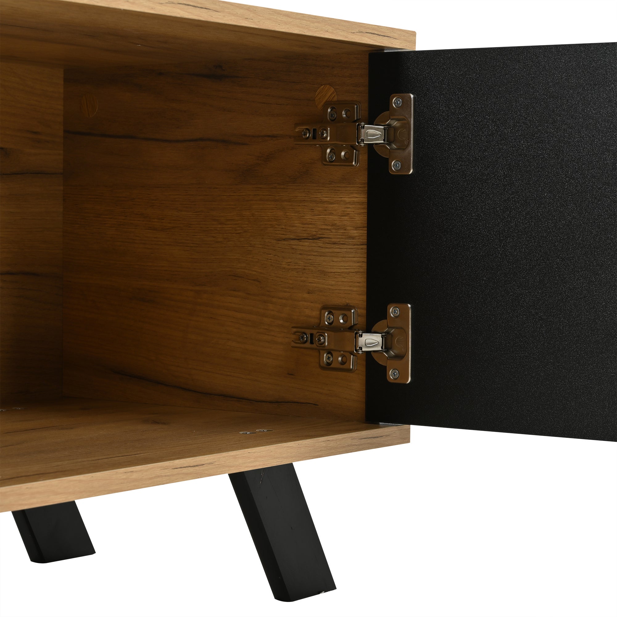 Meuble TV 150x38x44 cm - 2 tiroirs et 1 porte - 2 compartiments semi-ouverts - pour TV 60 pouces - naturel - 5