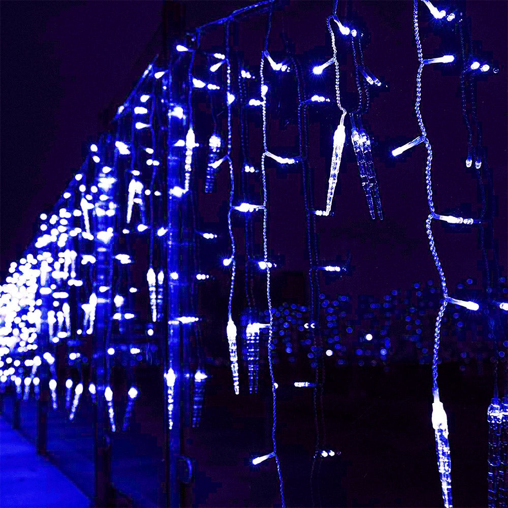 Guirlande Lumineuse en Cône de Glace Extérieur, 96 LED 16 Glaçons Guirlande Lumineuse Noel 8 Modes Bleu Connectables Décoration pour Avant-toit - 5