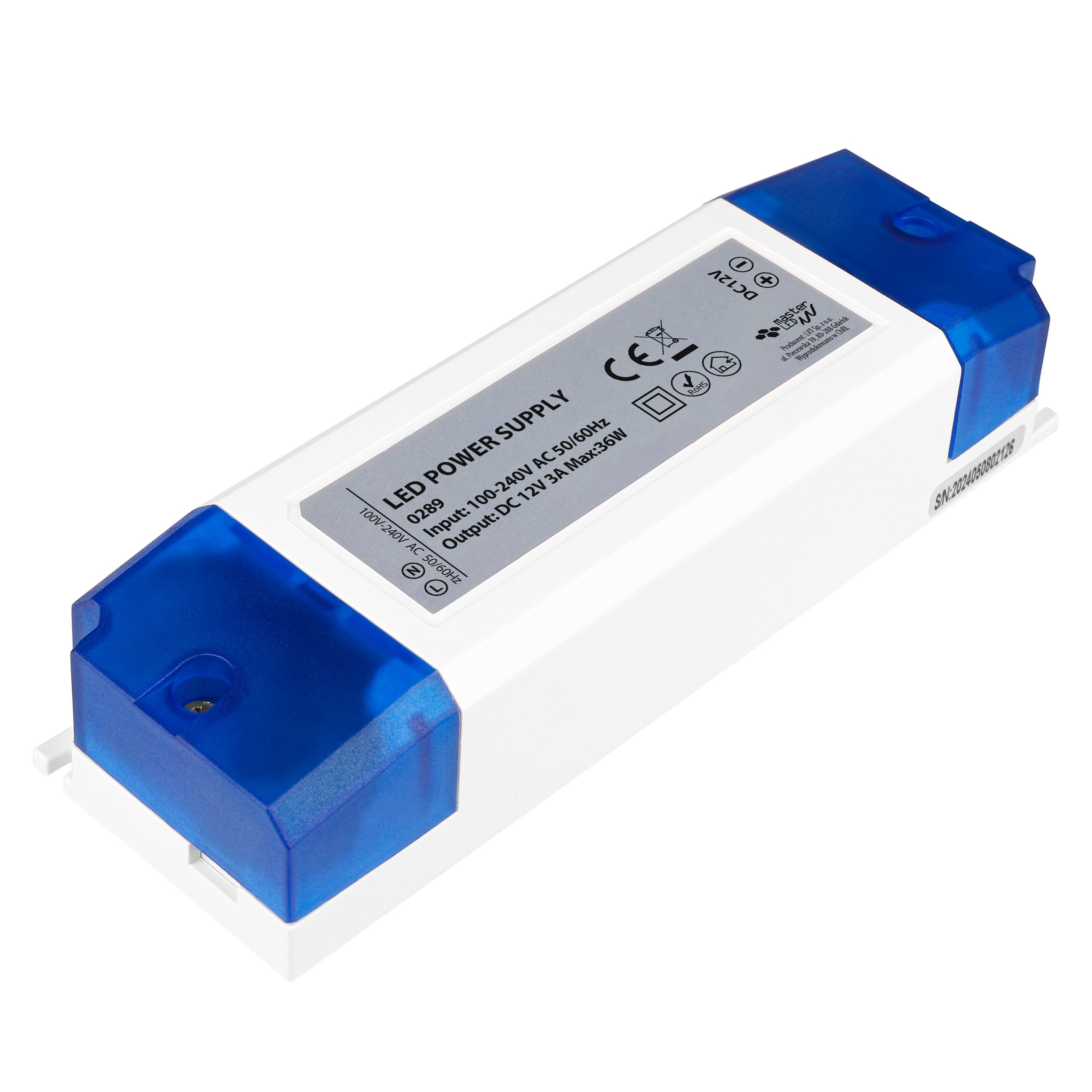 Zasilacz LED meblowy 12V 36W 3A IP20 139x44x28mm kompaktowy MasterLED