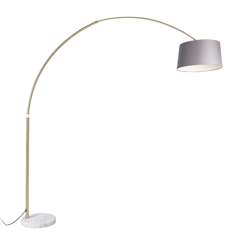 Lampa łukowa mosiężna z szarym abażurem z tkaniny marmurowej 45 cm - XXL