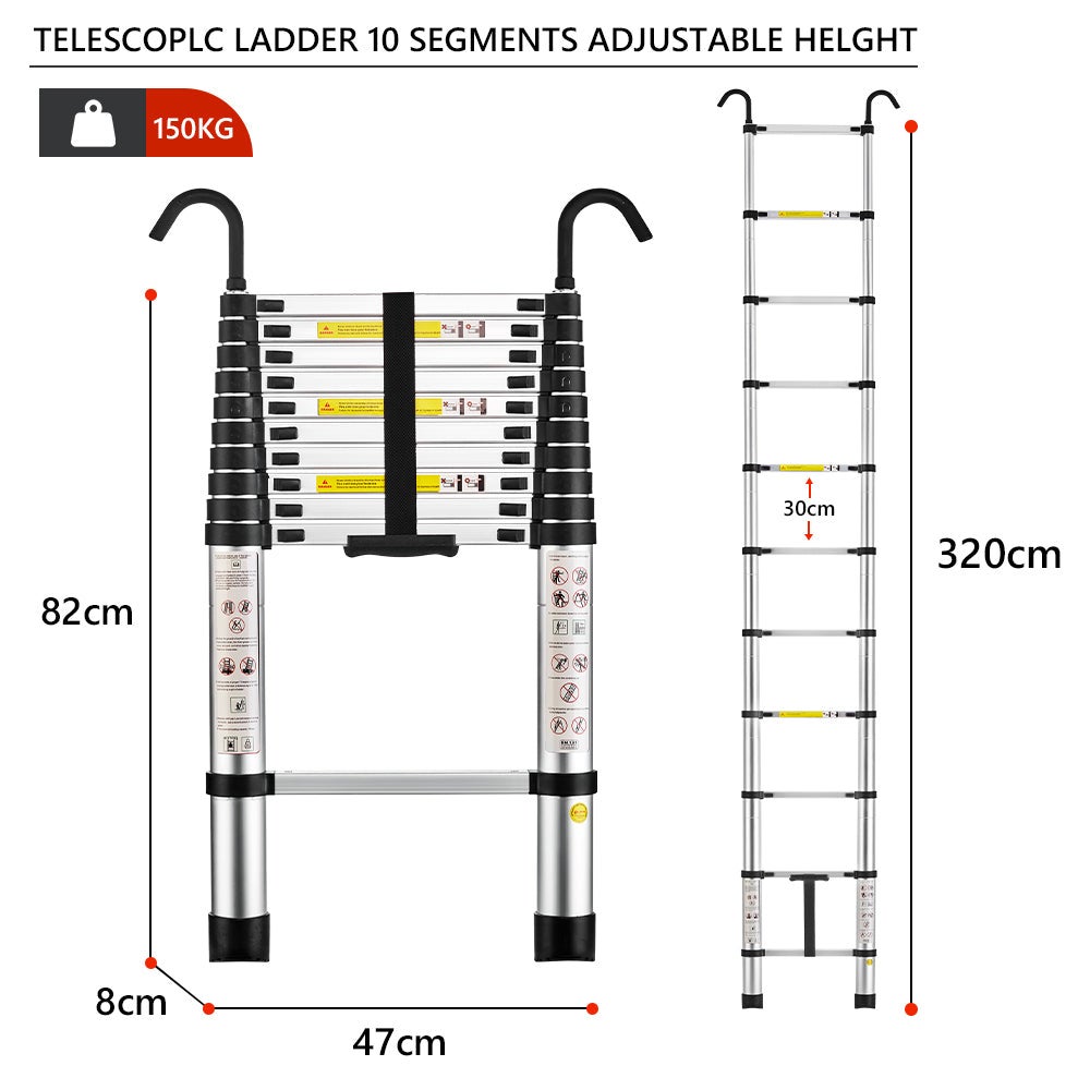 STANEW Échelle Télescopique 3,2M en Aluminium Bricolage Pliable, Charge Maximale 150kg - 6