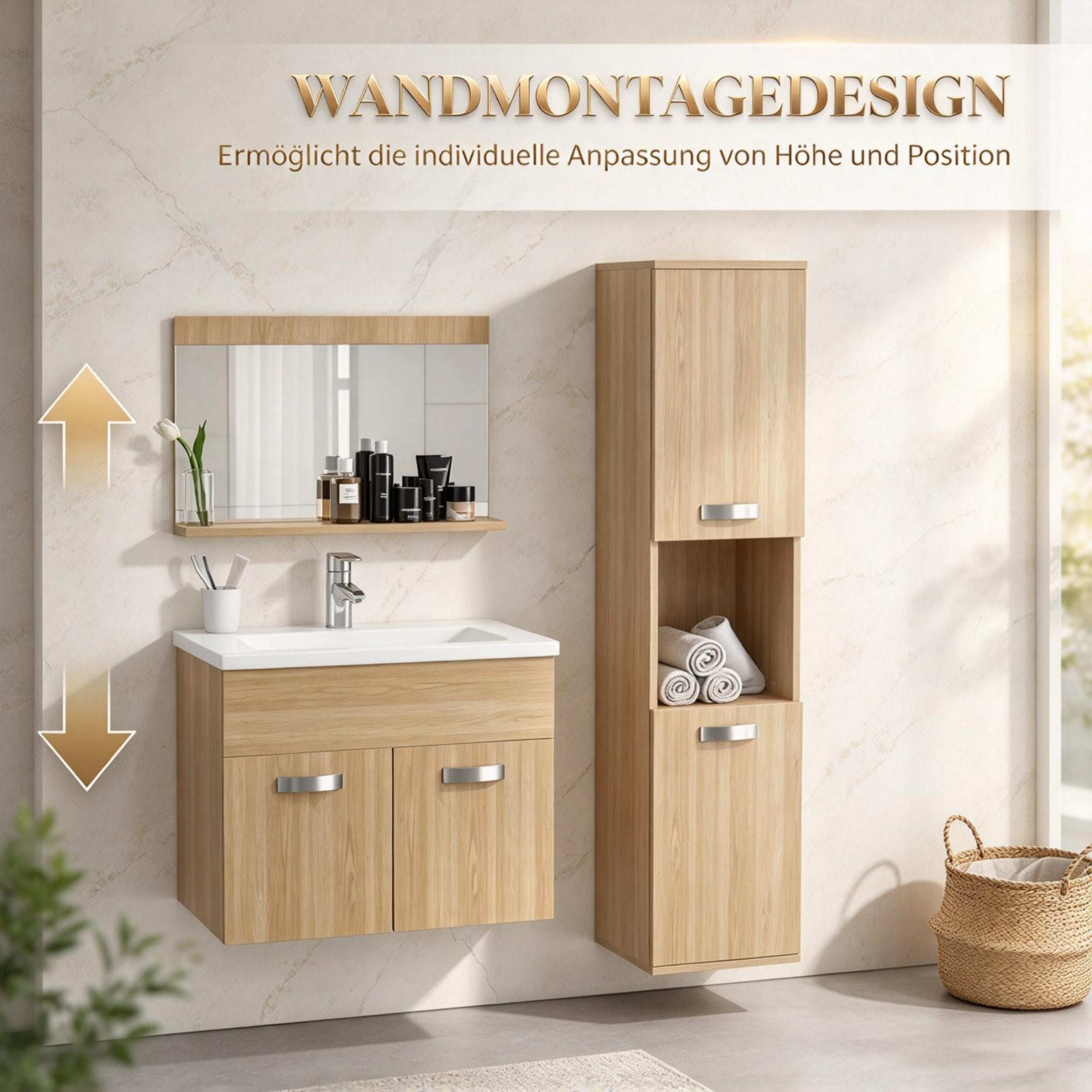 Ensemble salle de bain suspendu 4 pièces avec miroir, meuble vasque ...