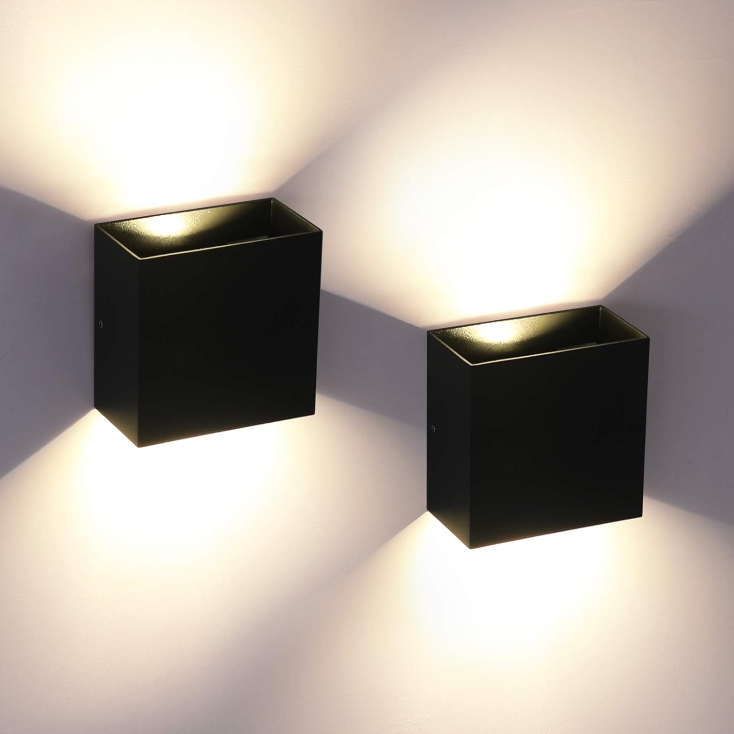 Zestaw 2 kinkietów LED do wnętrz - 6 W, ciepła biel 3 000 K, czarne aluminium, nowoczesne oświetlenie dekoracyjne do sypialni, salonu