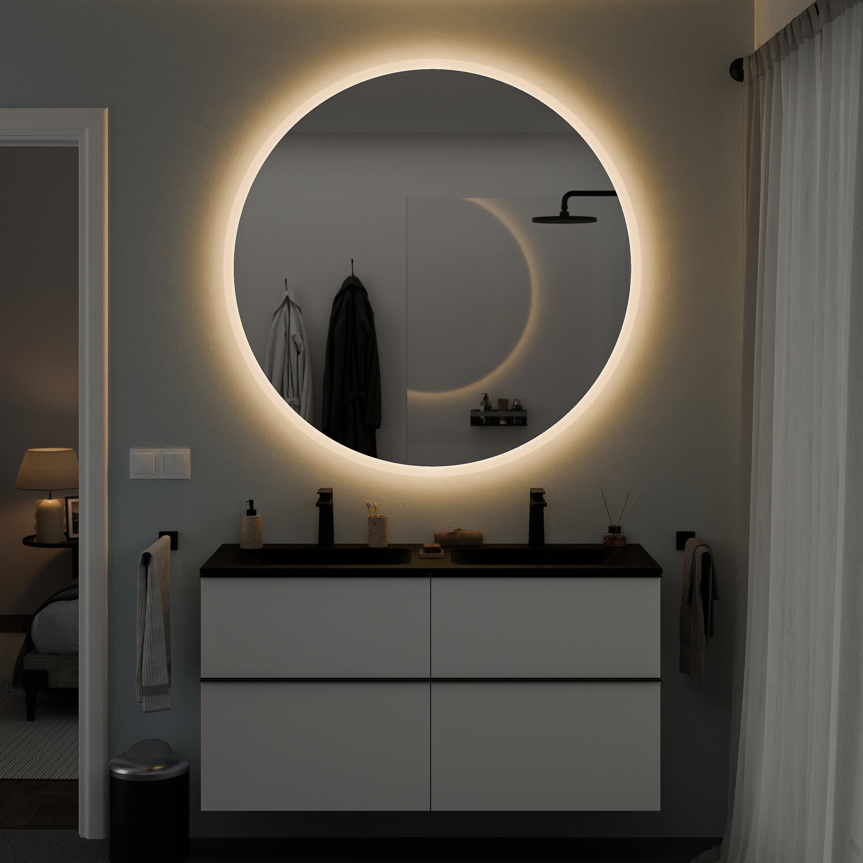 BERNSTEIN - Miroir rond de salle de bain éclairage LED ∅120cm, antibuée, intensité lumière réglable, capteur de mouvement - VARO - 3