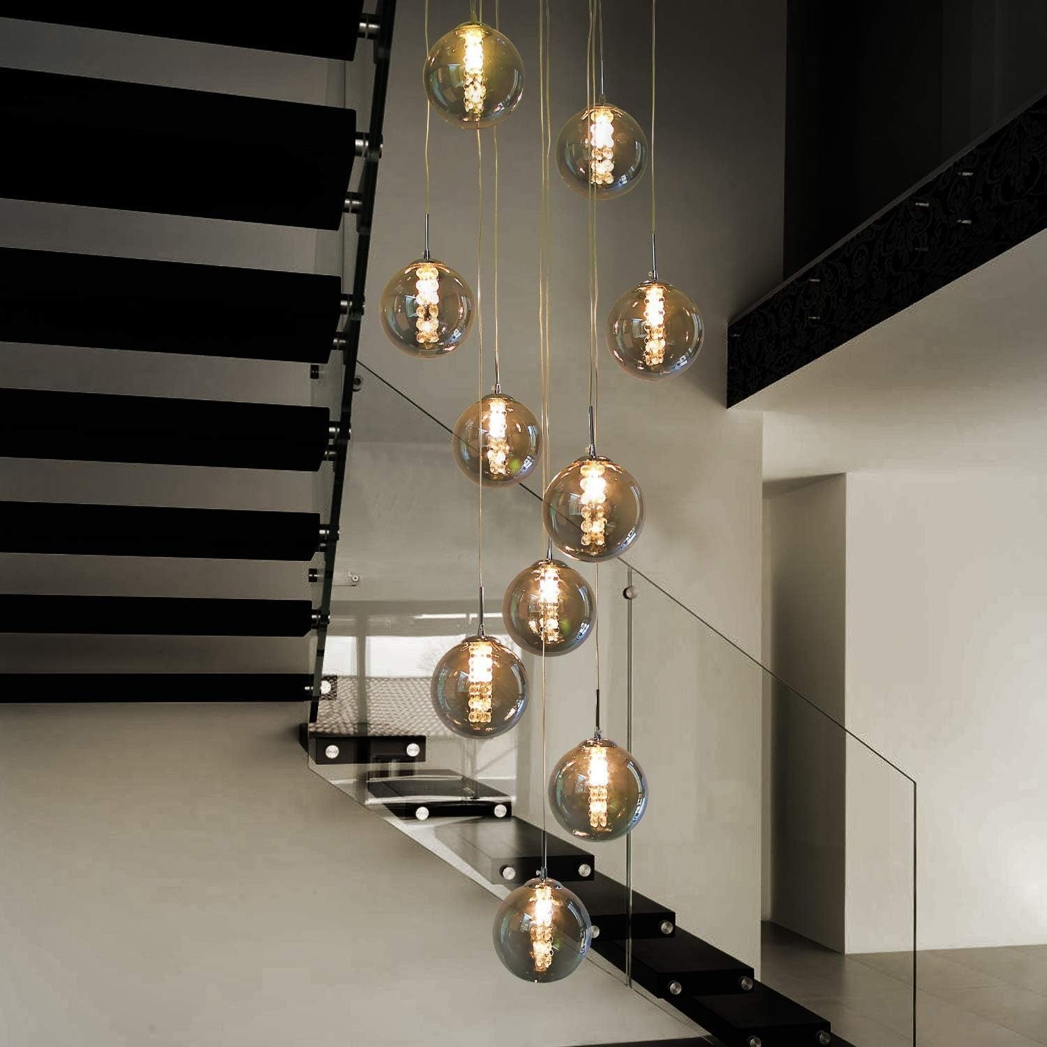 NETTLIFE Suspension verre gris Diam.41 cm G9 lustre 10 lampes en couleur lampe de salon lampe de chambre lampe de table à manger lampe de couloir - 8