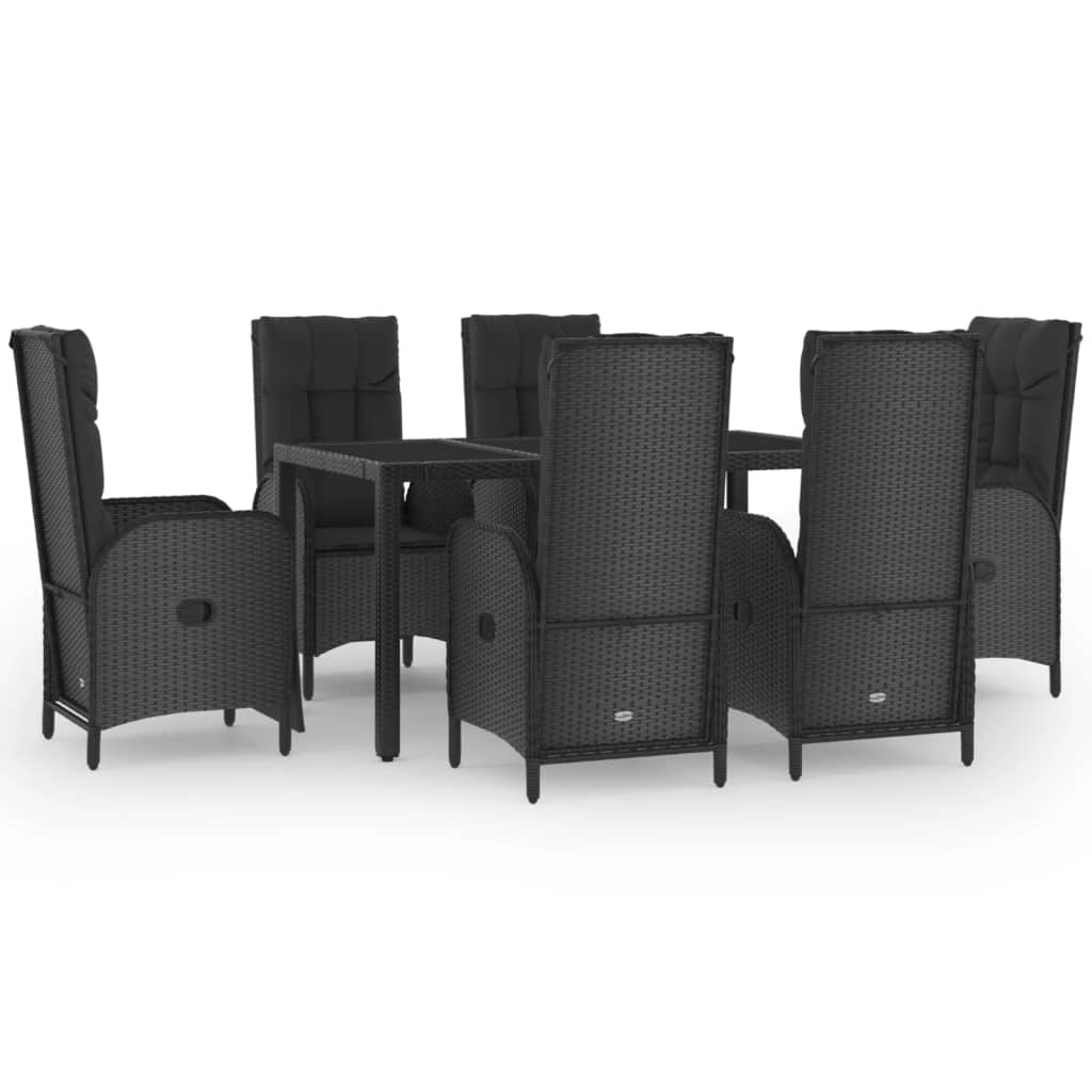 Maison Exclusive - Set da Pranzo da Giardino 7 pz Nero con Cuscini in Polyrattan - 2