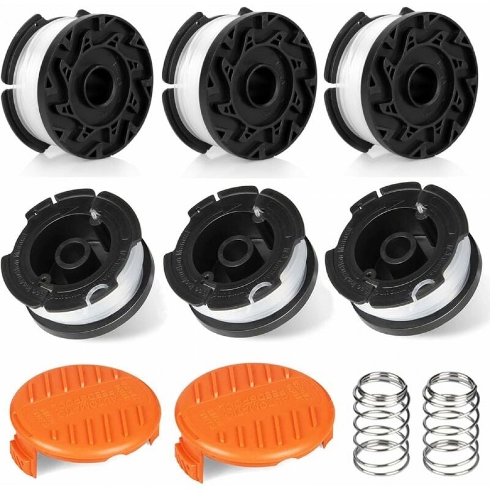 Szpula z żyłką do podkaszarki, kompatybilna z podkaszarkami Black &amp; Decker (6 żyłek, 2 kapturki, 2 sprężyny)