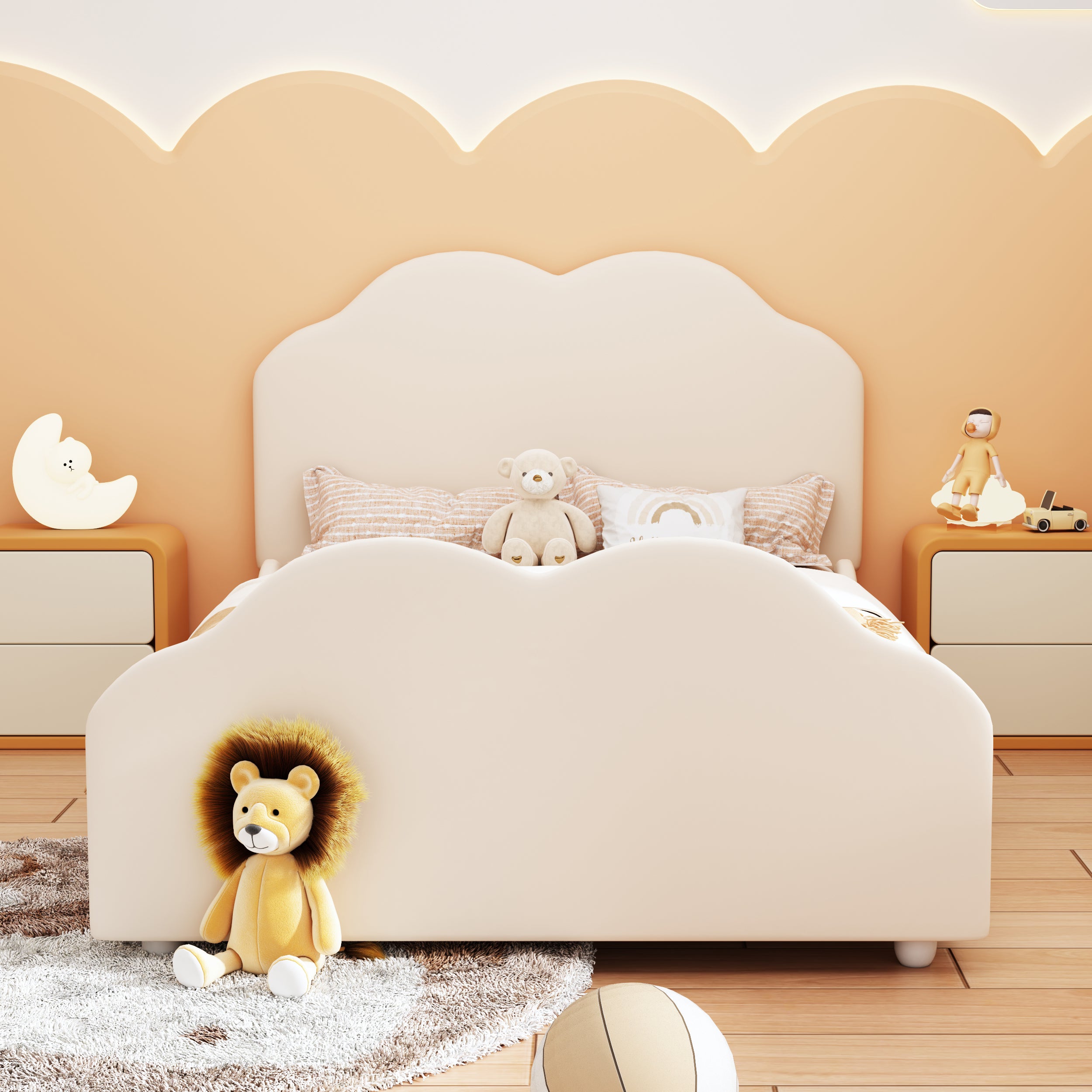 Letto per bambini imbottito in velluto 90x200 cm con testiera