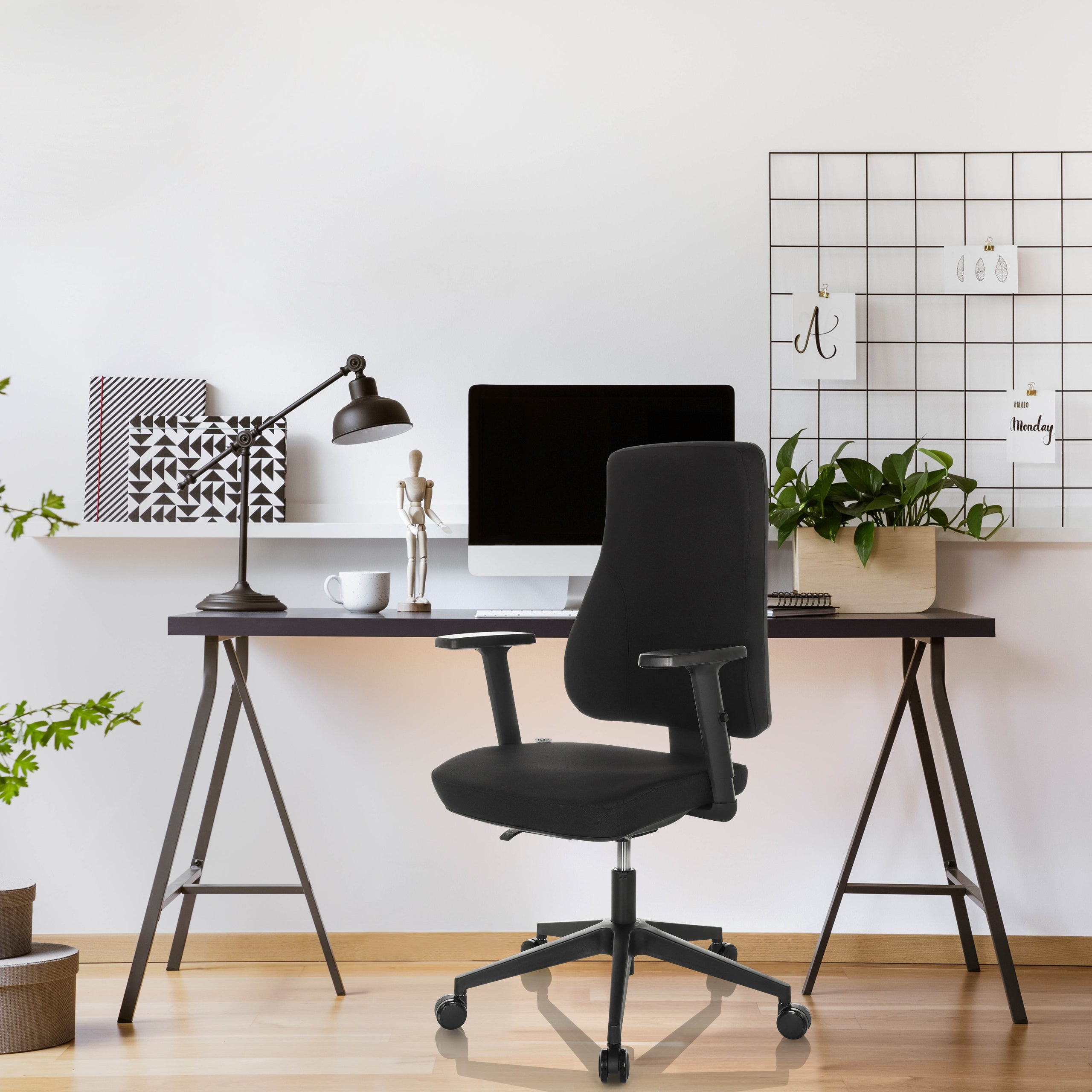 Sedia da ufficio / Sedia girevole MATHES Tessuto Nero hjh OFFICE - 4