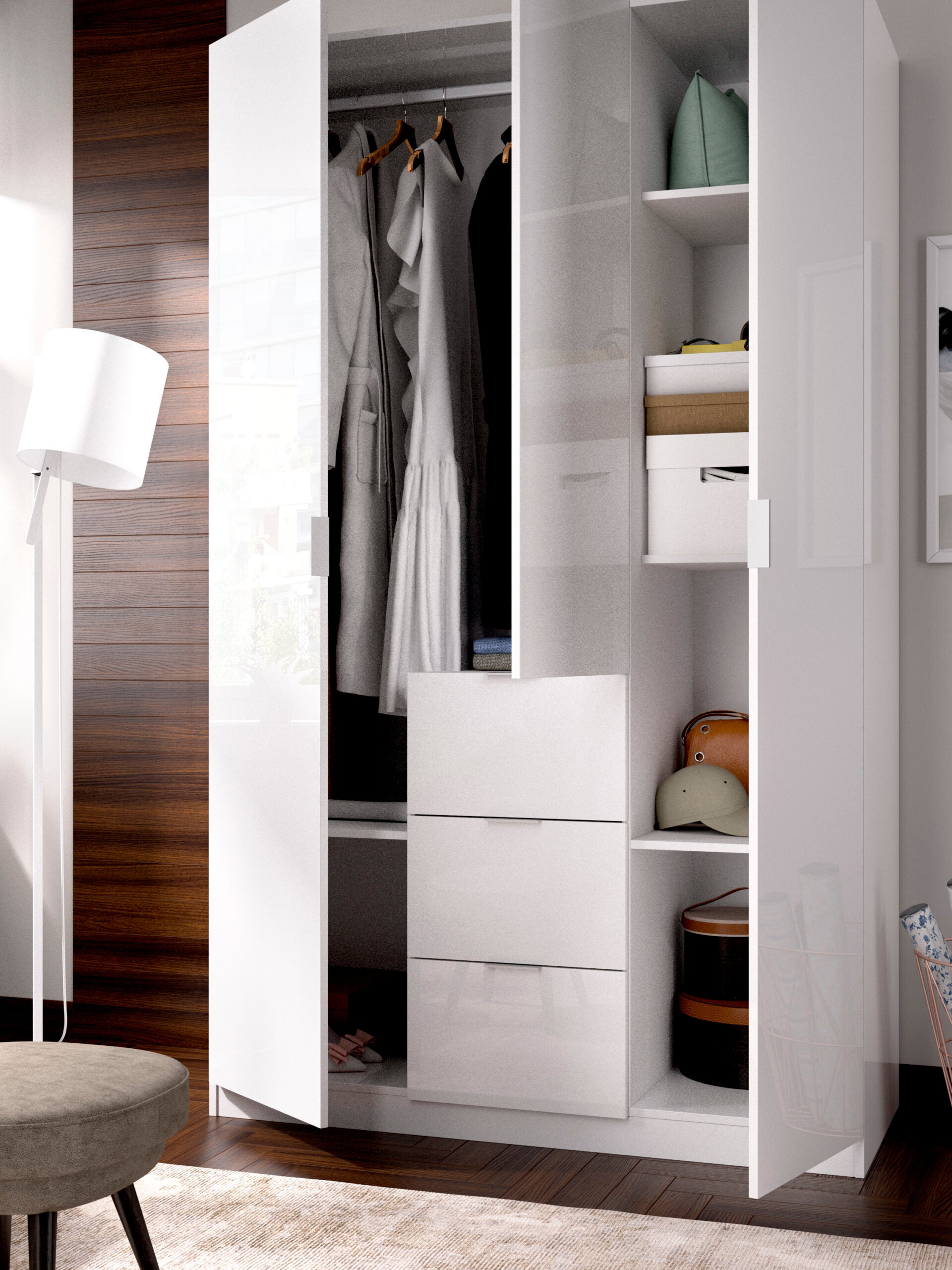 ESSEN Armario 3 puertas 3 contenedores blanco brillo - 4