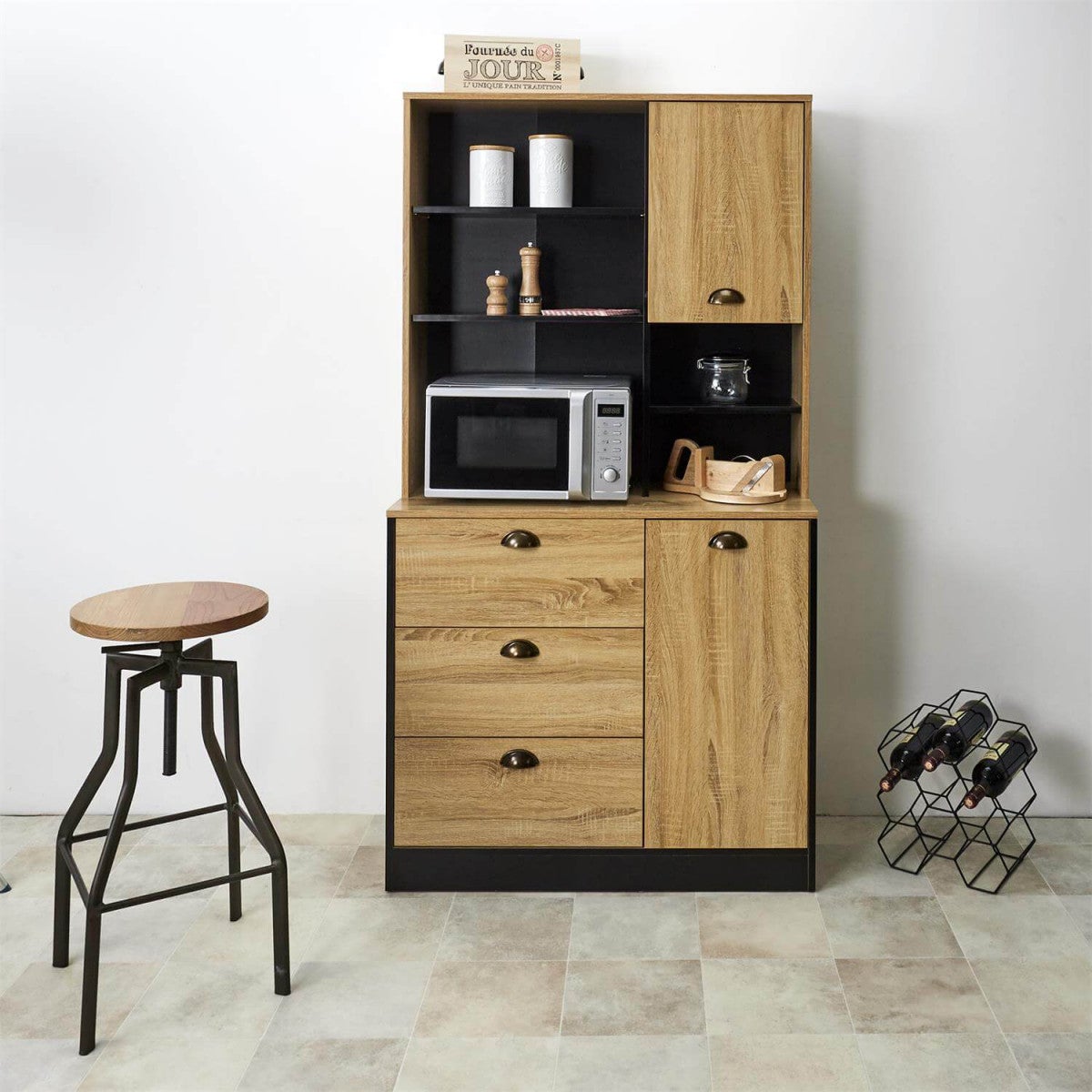 DINAJ - Buffet Vaisselier Multi-Rangement Aspect Bois - 9