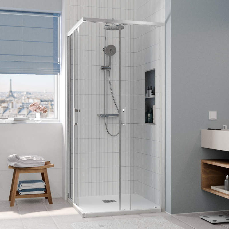 Ceramia CASCADA Porte de douche 80x80x195cm coulissante anticalcaire avec profilés chrome brillant (CERAHC8080C) - 2