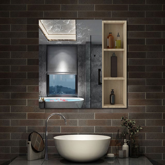 AICA Armoire de Toilette Mural avec Miroir Niches Intégrées et Rangement Fermé - Moderne,Chêne, 80x70 cm