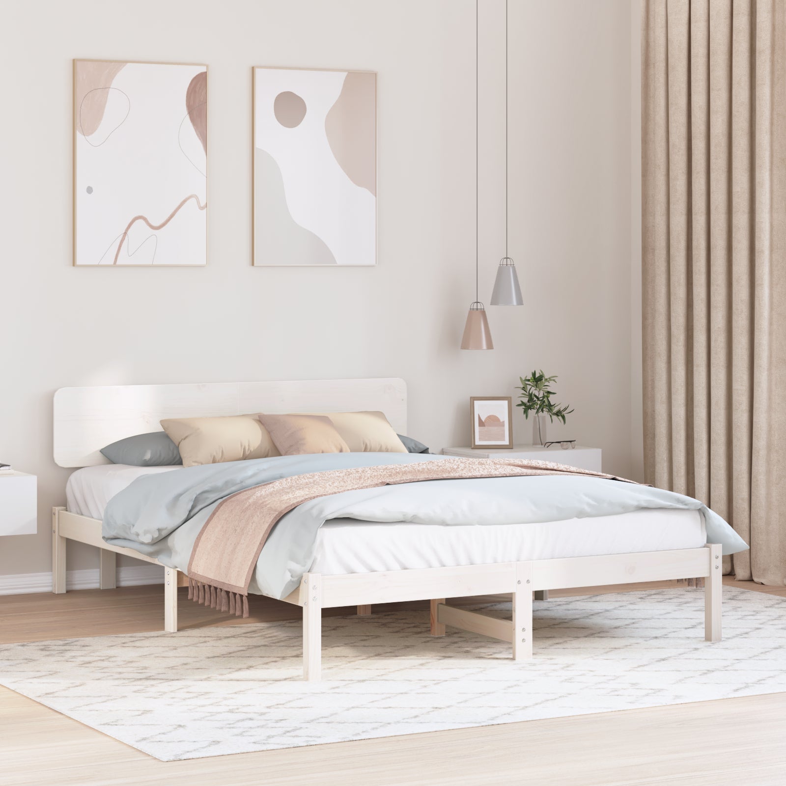 Ramka łóżka Z zagłówkiem Biały 160 x 200 cm Lite drewno sosnowe vidaXL