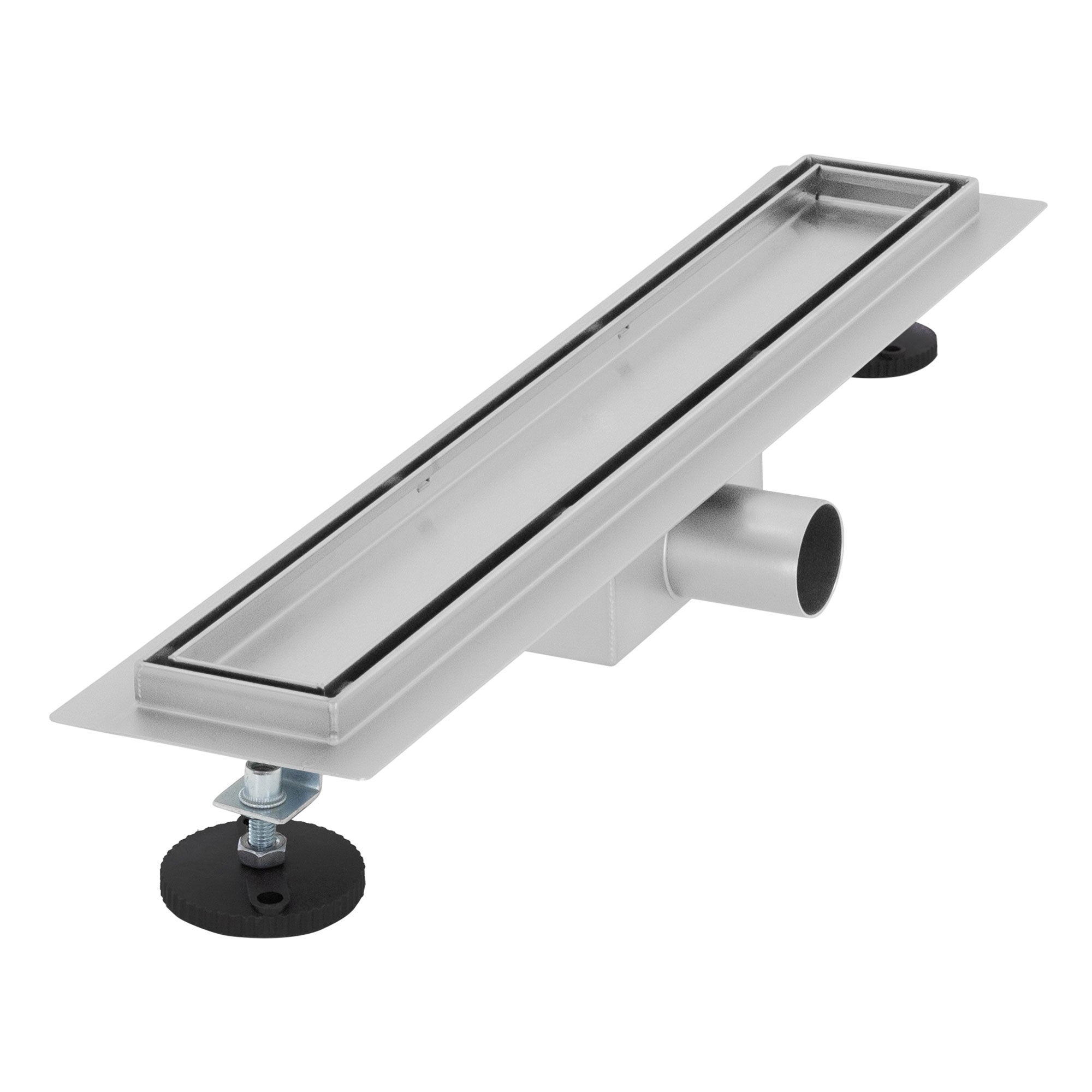 LuxeBath odplyw liniowy 50 cm 2w1, do montazu w plytkach, bardzo plaski, stal nierdzewna, srebrny, dwustronny odplyw podlogowy, kompletny zestaw do