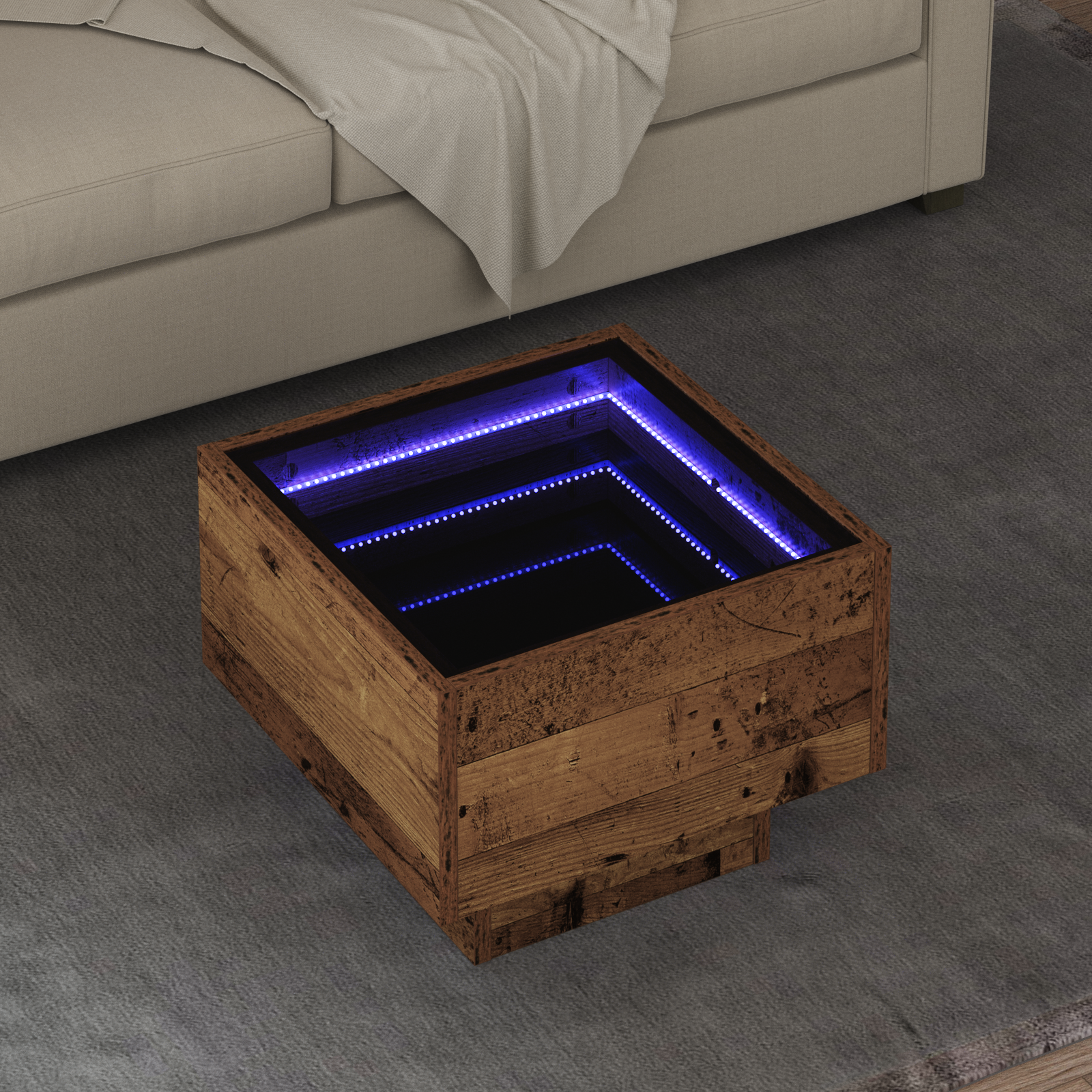 Stolik kawowy Ze LED Lights Stare drewno 40 x 40 x 30 cm vidaXL