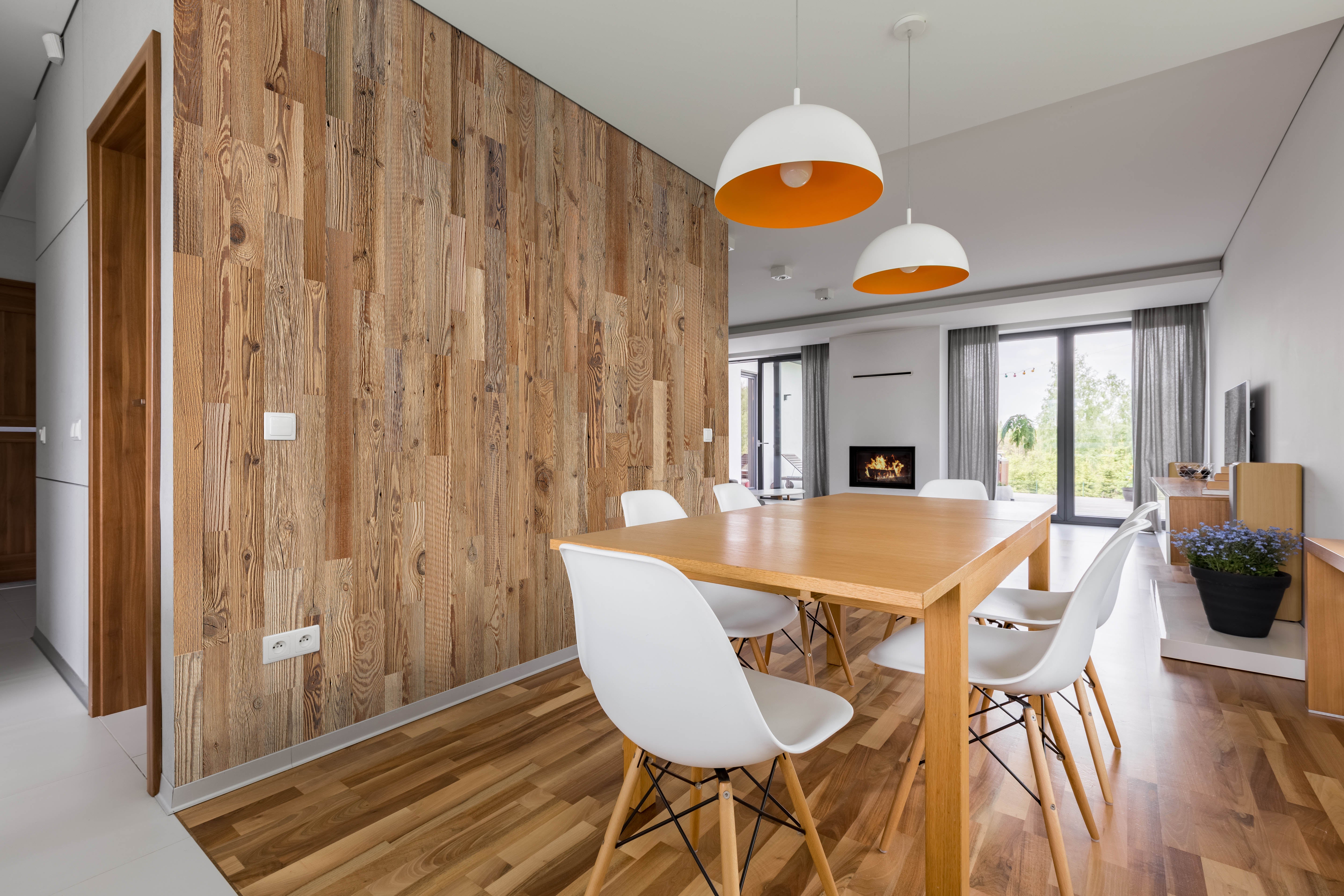 Painel de parede em madeira reciclada âmbar - Madeira de celeiro recuperada - Textura escovada natural - 24 peças/m² - Revestimento decorativo - 6