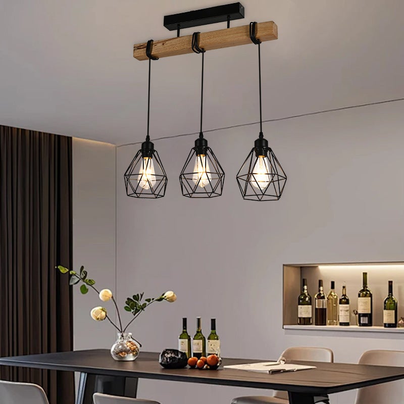 Lustre vintage, suspension à 3 têtes, plafonnier rustique, suspension en métal, éclairage d'îlot, hauteur réglable, 55 cm - 2