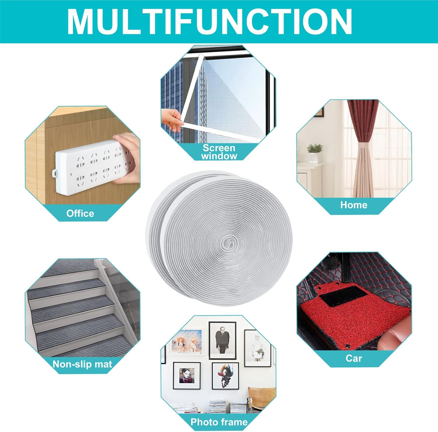 Rolo de fita adesiva de velcro, com suporte adesivo, para costura, faça você mesmo, 2 cm x 500 cm, branco - 4