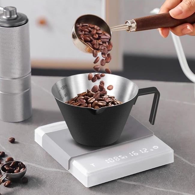 2 Pcs Tasses à Espresso avec Poignée, Accessoires pour Espresso en Acier Inoxydable, Tasse de Mesure Métallique à Bec avec Échelle Double,3.4OZ/100ML