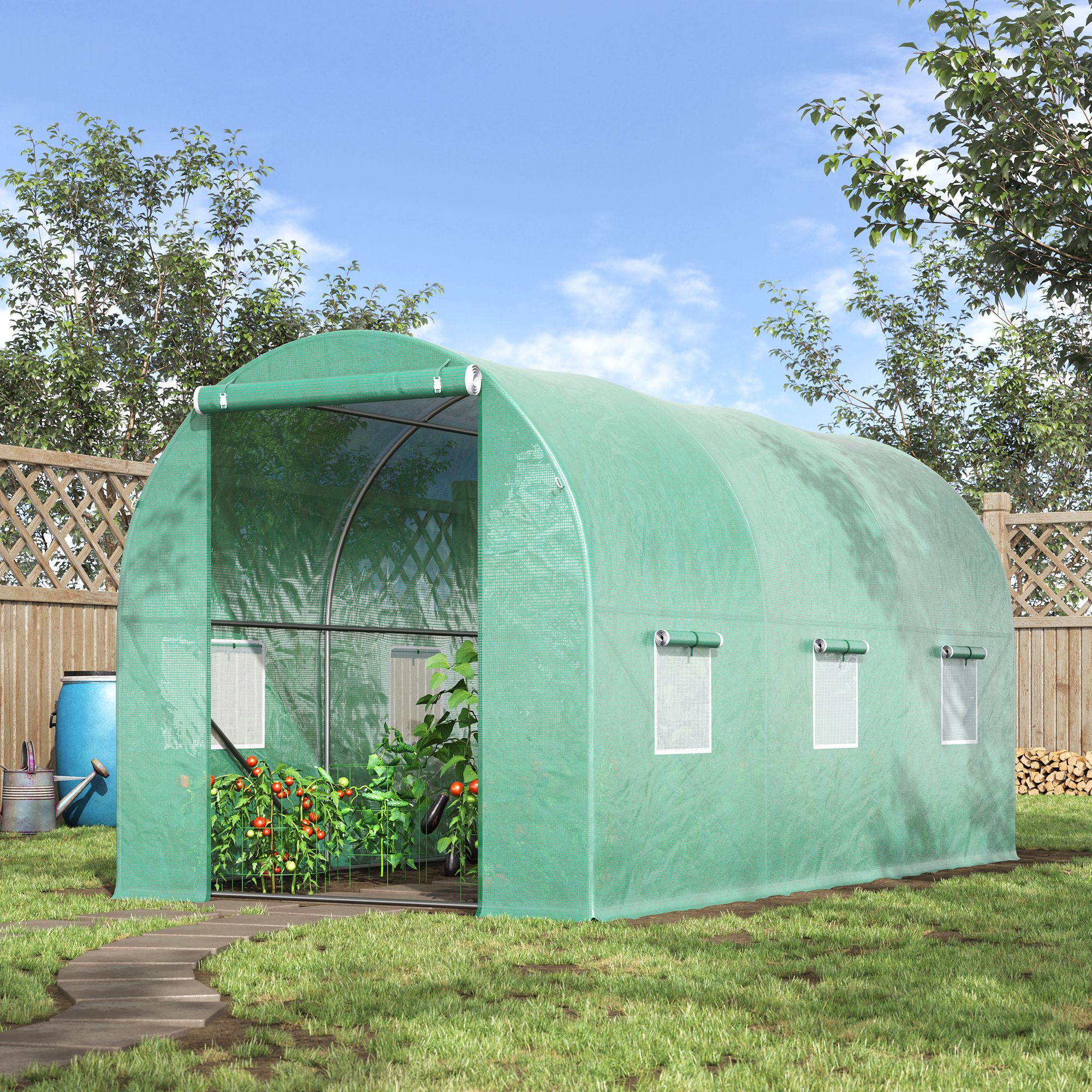 Outsunny Serre de Jardin Tunnel 8 m² 4L x 2l x 1,9H m Acier galvanisé renforcé diamètre 2,4 cm + PE Haute densité fenêtres Porte - 4