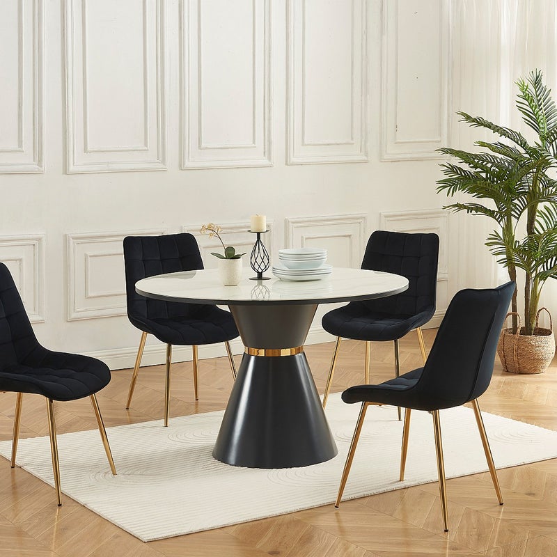 Zestaw 2 krzeseł przeszywanych z weluru i złotego metalu - Czarny - OLLUA