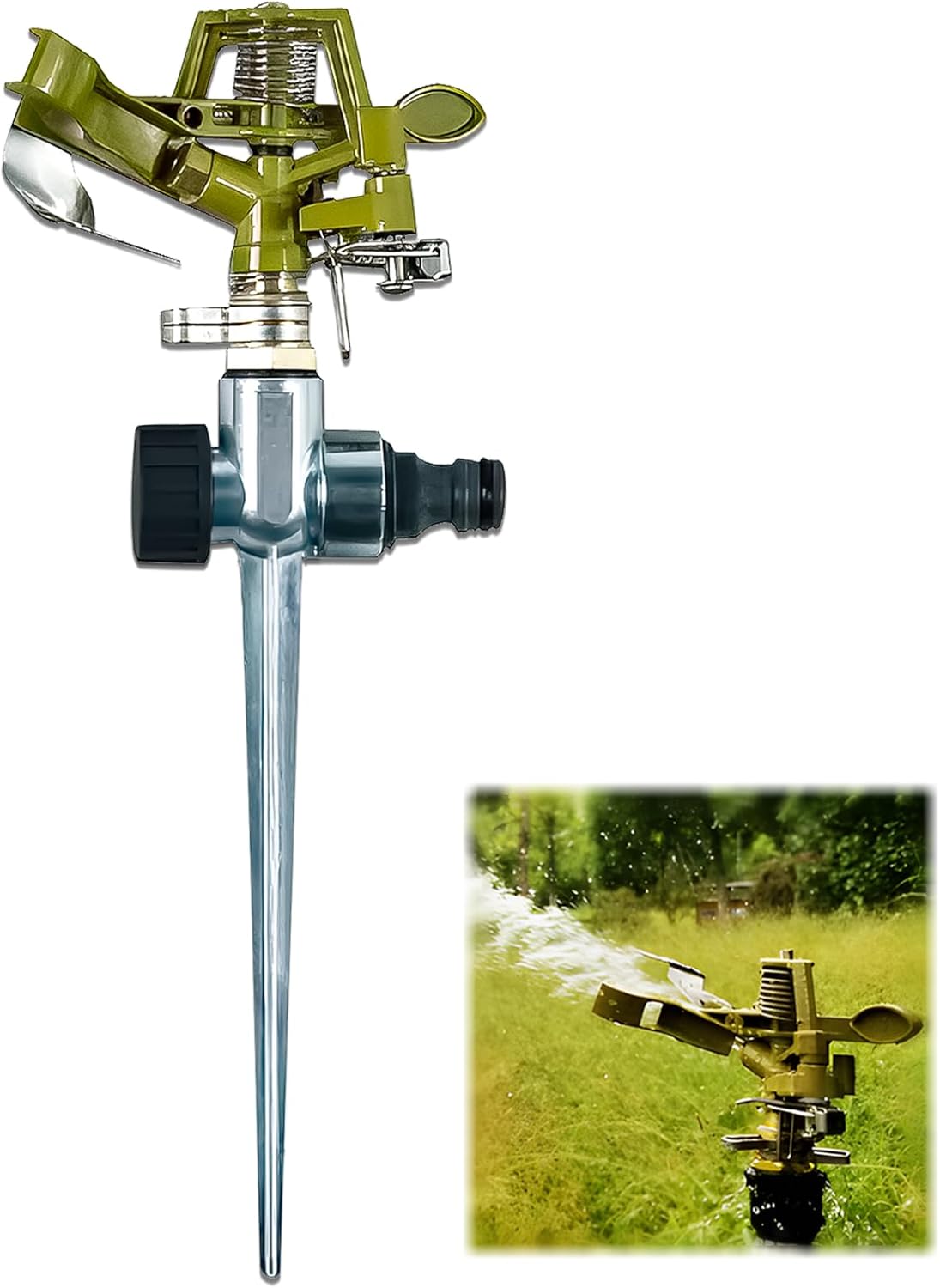 Zraszacz pulsacyjny, metalowy zraszacz pulsacyjny 20-360°, zraszacz do trawników, obrotowy zraszacz ogrodowy 360°, automatyczny zraszacz do podlewania