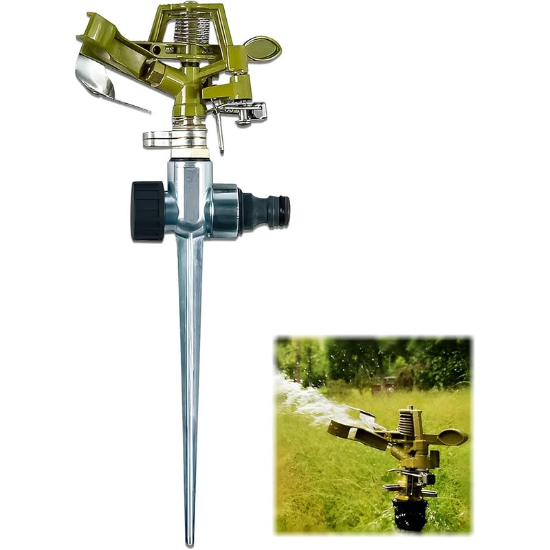 Zraszacz pulsacyjny, metalowy zraszacz pulsacyjny 20-360°, zraszacz do trawników, obrotowy zraszacz ogrodowy 360°, automatyczny zraszacz do podlewania