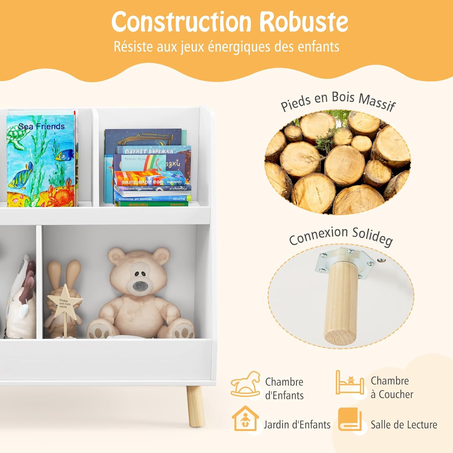 Meuble de Rangement Enfant, Bibliothèque Enfant en Bois à 2 Niveaux pour Livres Jouets, 5 Cubes Etagère de Présentation pour Chambre, Salle de Jeux - 7