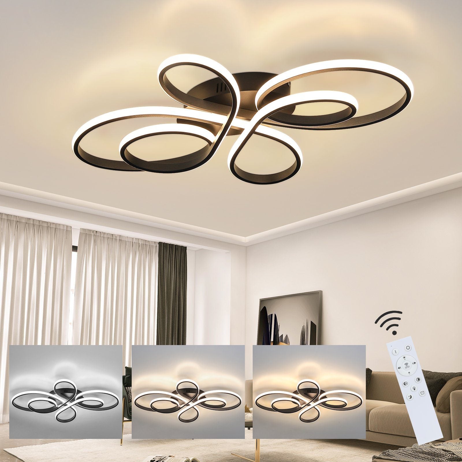 ZMH Lampa sufitowa LED do salonu, ściemnialna, duży salon, 100 cm, 90 W, nowoczesna