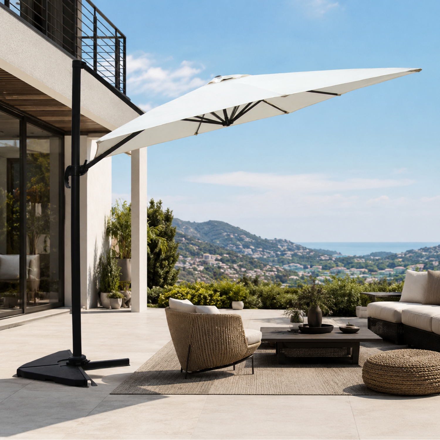 Parasol ecru déporté rectangle 3 x 4 m rotatif à 360 CESARE - 5