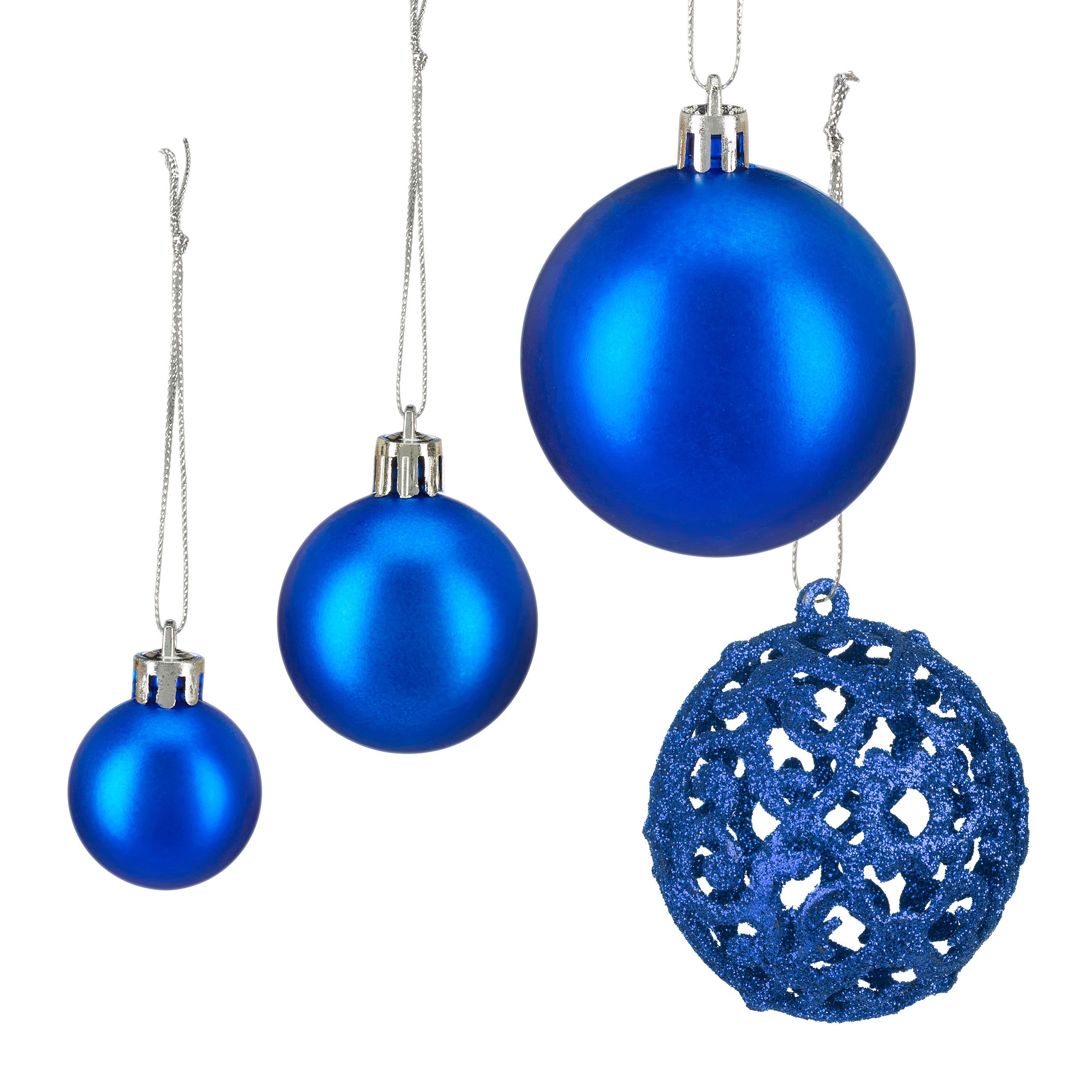 Palline di Natale, in Set da 50, Addobbi Natalizi, Opache, Lucide, Glitterate, ∅ 3,4 e 6 cm, Decorazioni, Blu, Relaxdays - 8