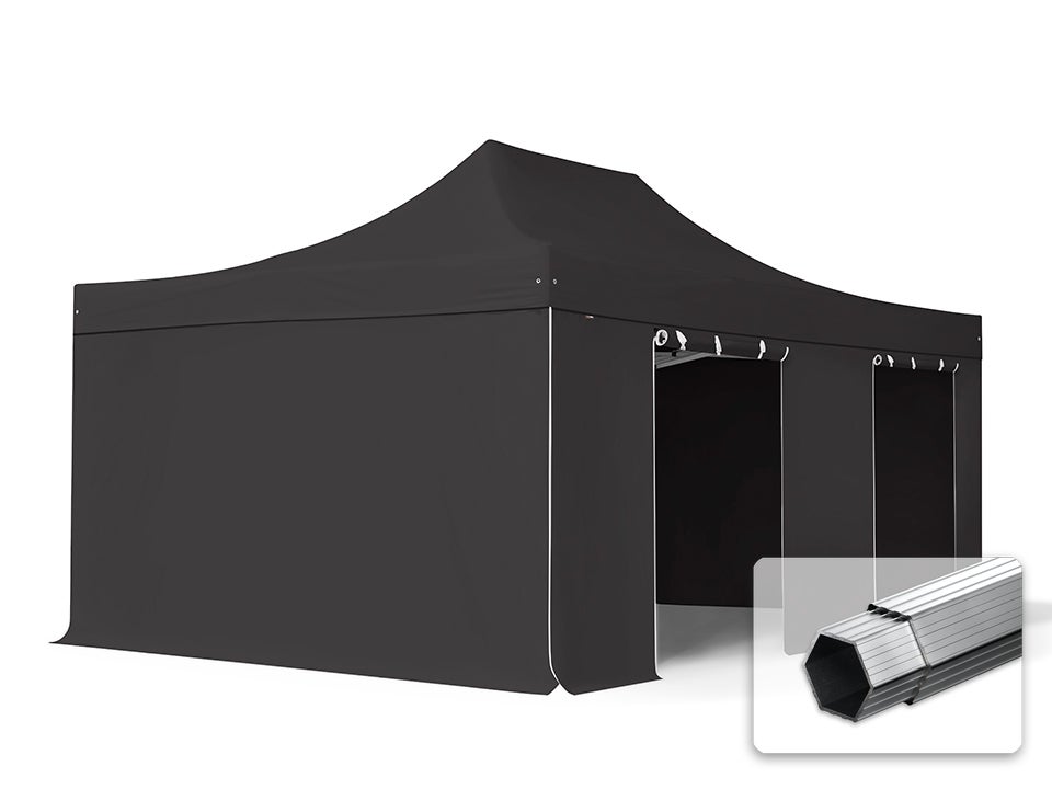 4x6 m Namiot Ekspresowy PROFESSIONAL Alu 50 mm, trudnopalny, ze ścianami bocznymi, bez okien, czarny